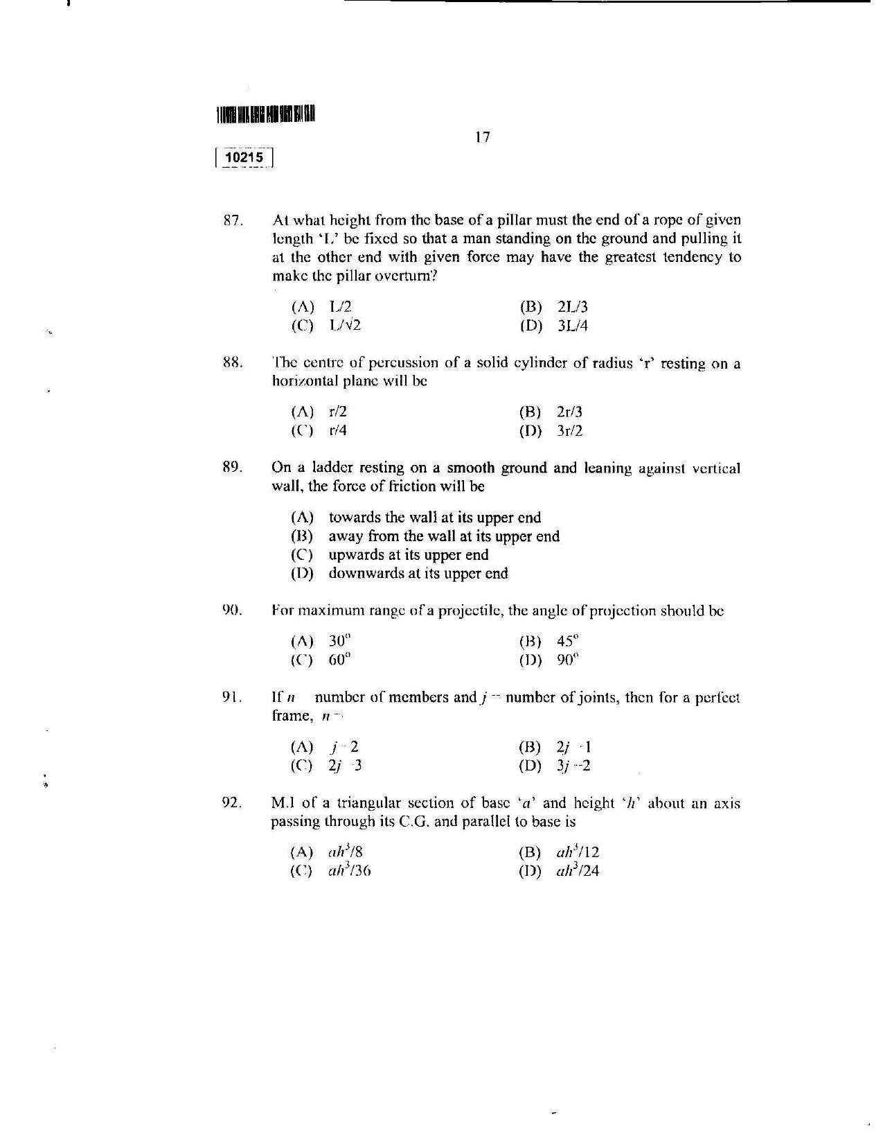 CUSAT CAT 2015 Lateral Entry Question Paper - Page 16