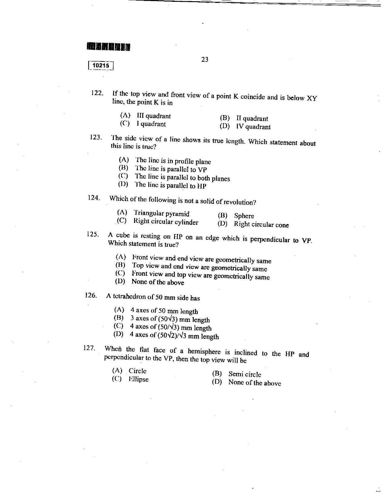 CUSAT CAT 2015 Lateral Entry Question Paper - Page 22