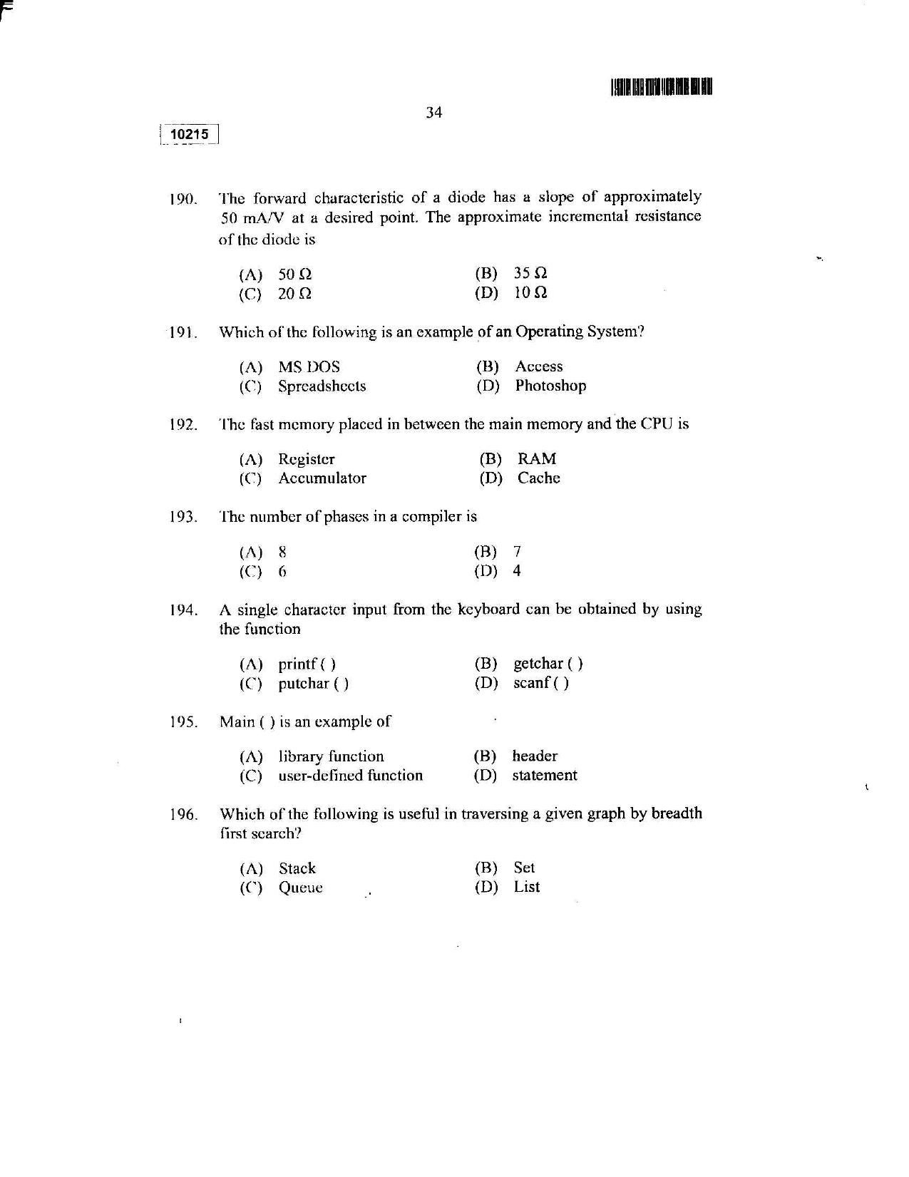 CUSAT CAT 2015 Lateral Entry Question Paper - Page 31