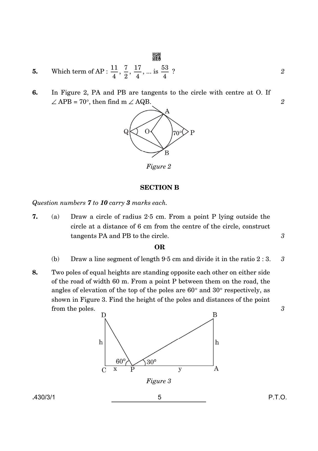 CBSE Class 10 Maths Basic (430/3/1 - SET 1) 2022 Question Paper - Page 5