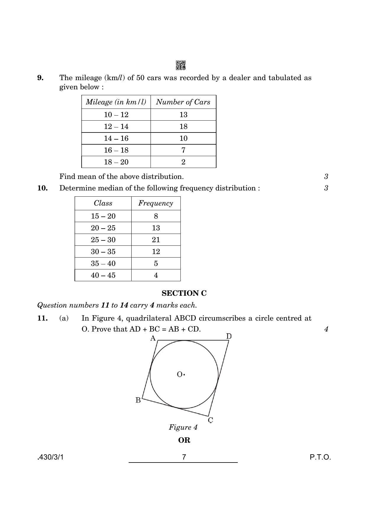 CBSE Class 10 Maths Basic (430/3/1 - SET 1) 2022 Question Paper - Page 7