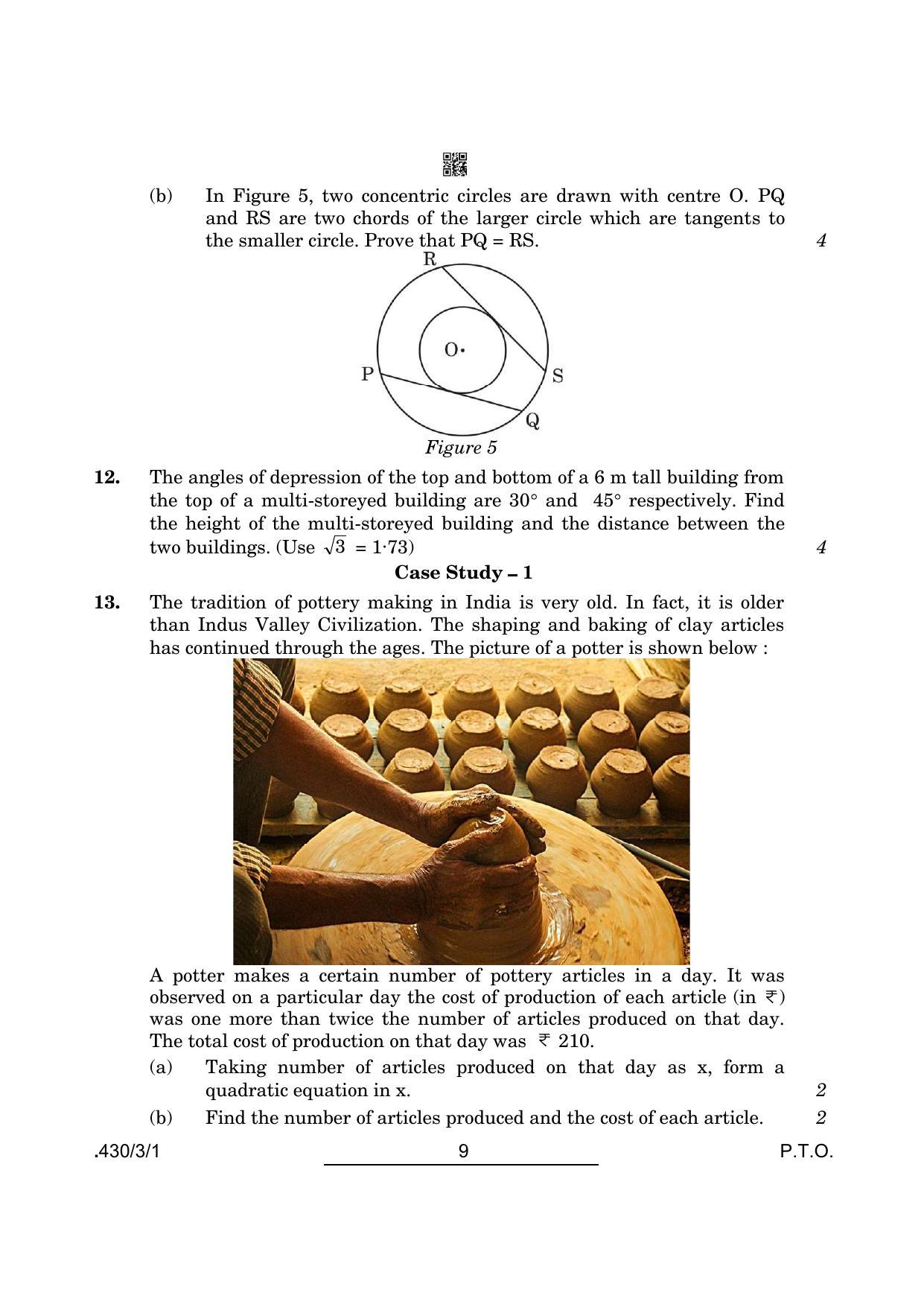 CBSE Class 10 Maths Basic (430/3/1 - SET 1) 2022 Question Paper - Page 9