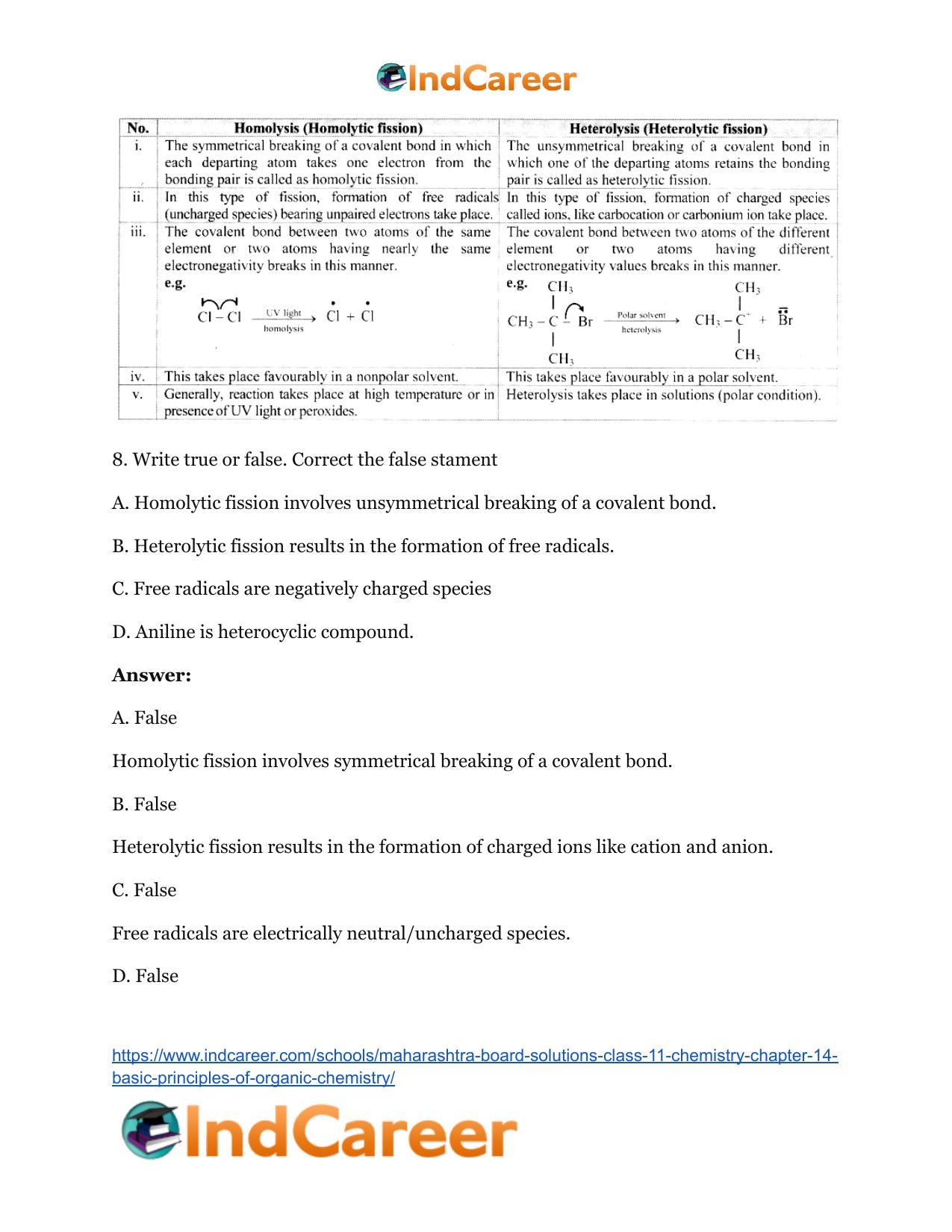 Maharashtra Board Solutions Class 11-Chemistry: Chapter 14- Basic Principles of Organic Chemistry - Page 19