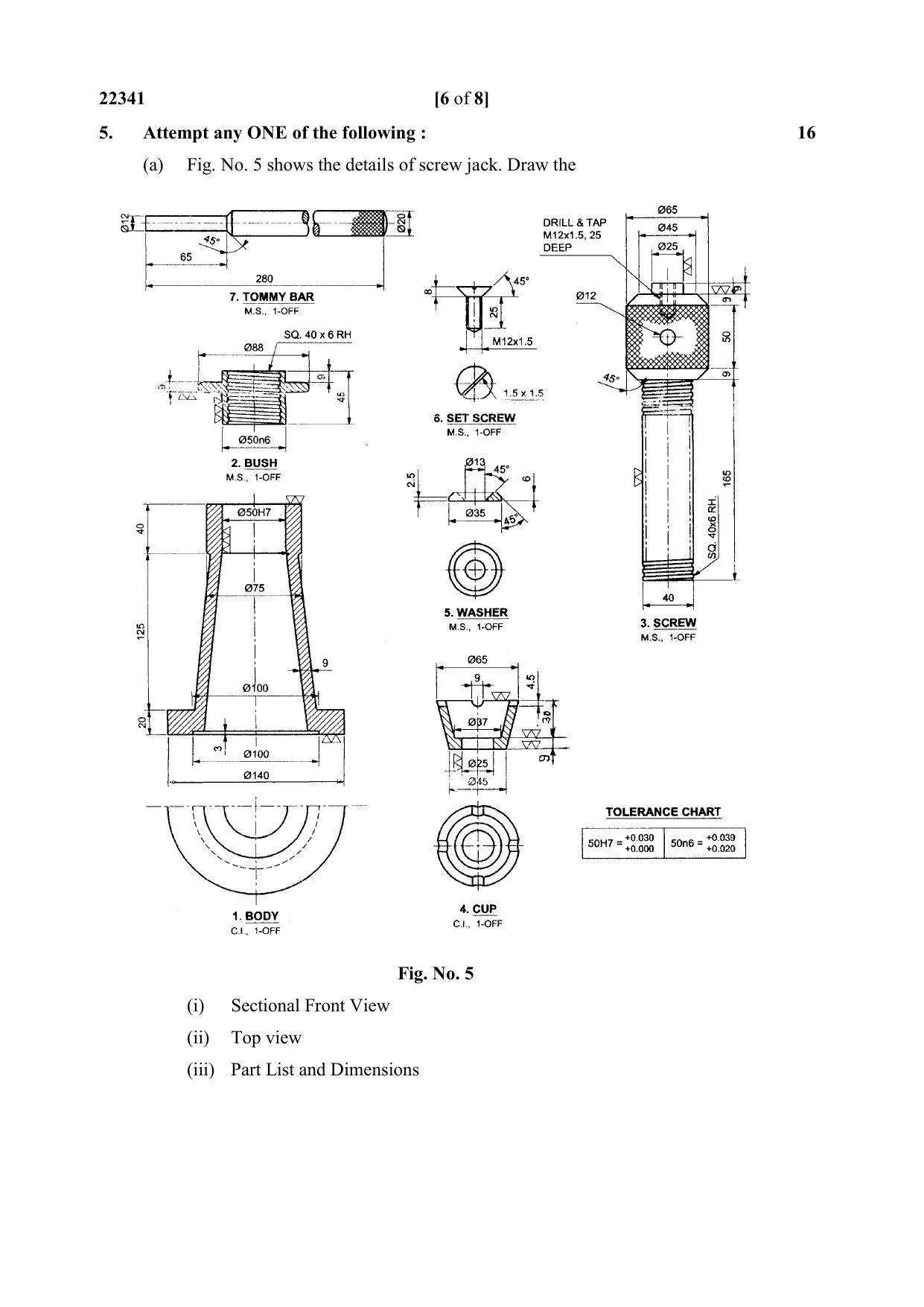 MSBTE Summer Question Paper 2019 - Mechanical working Drawing - Page 6