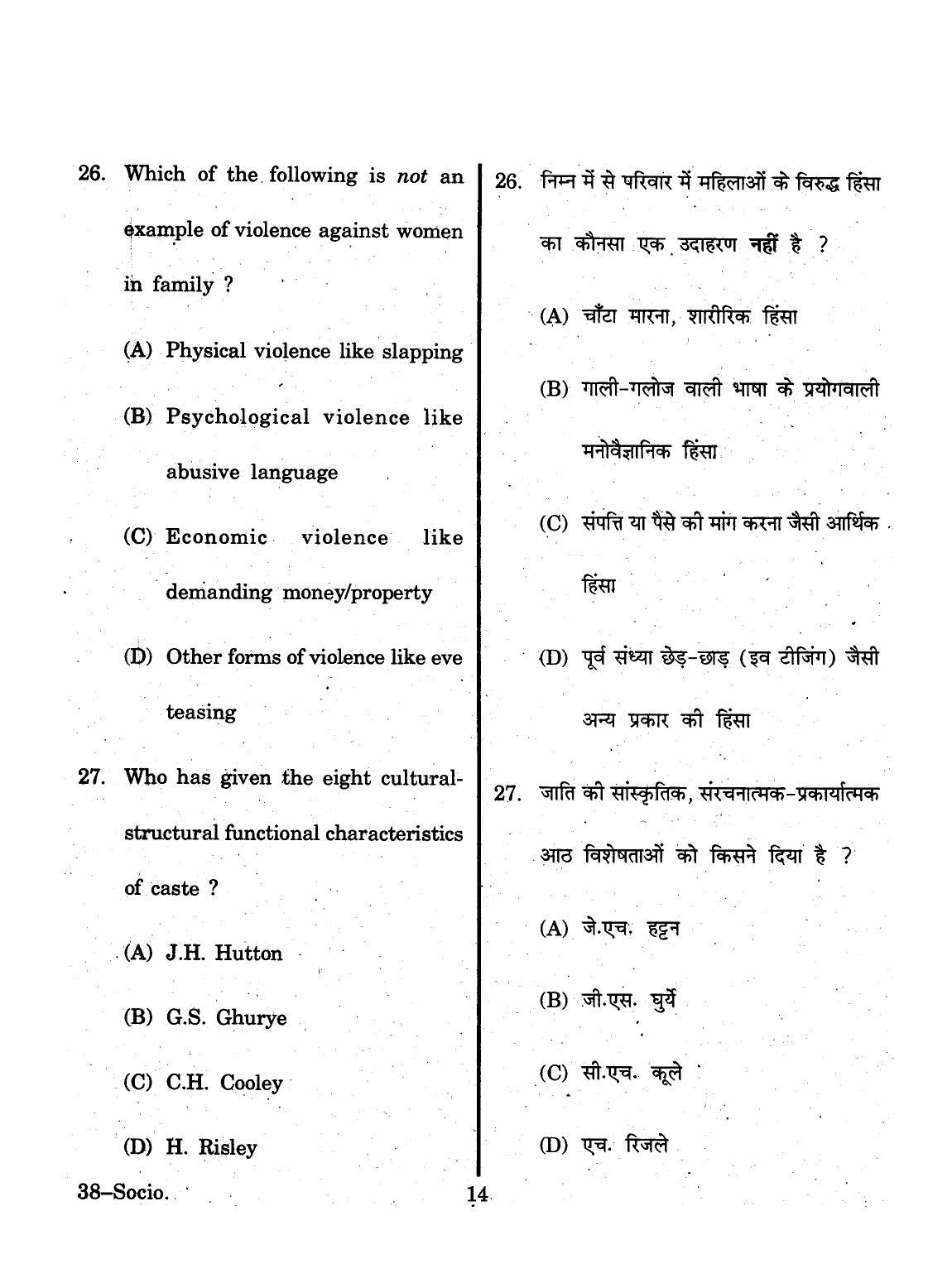 URATPG 2015 Sociology Question Paper - Page 14