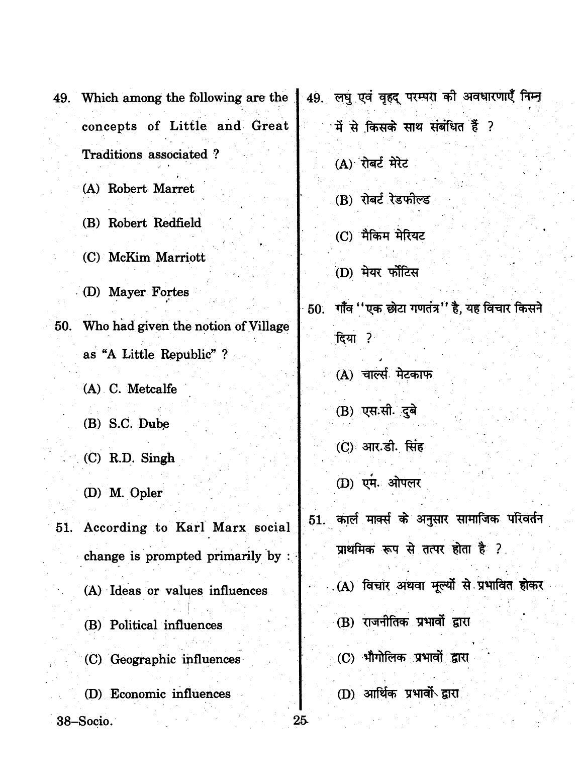 URATPG 2015 Sociology Question Paper - Page 25