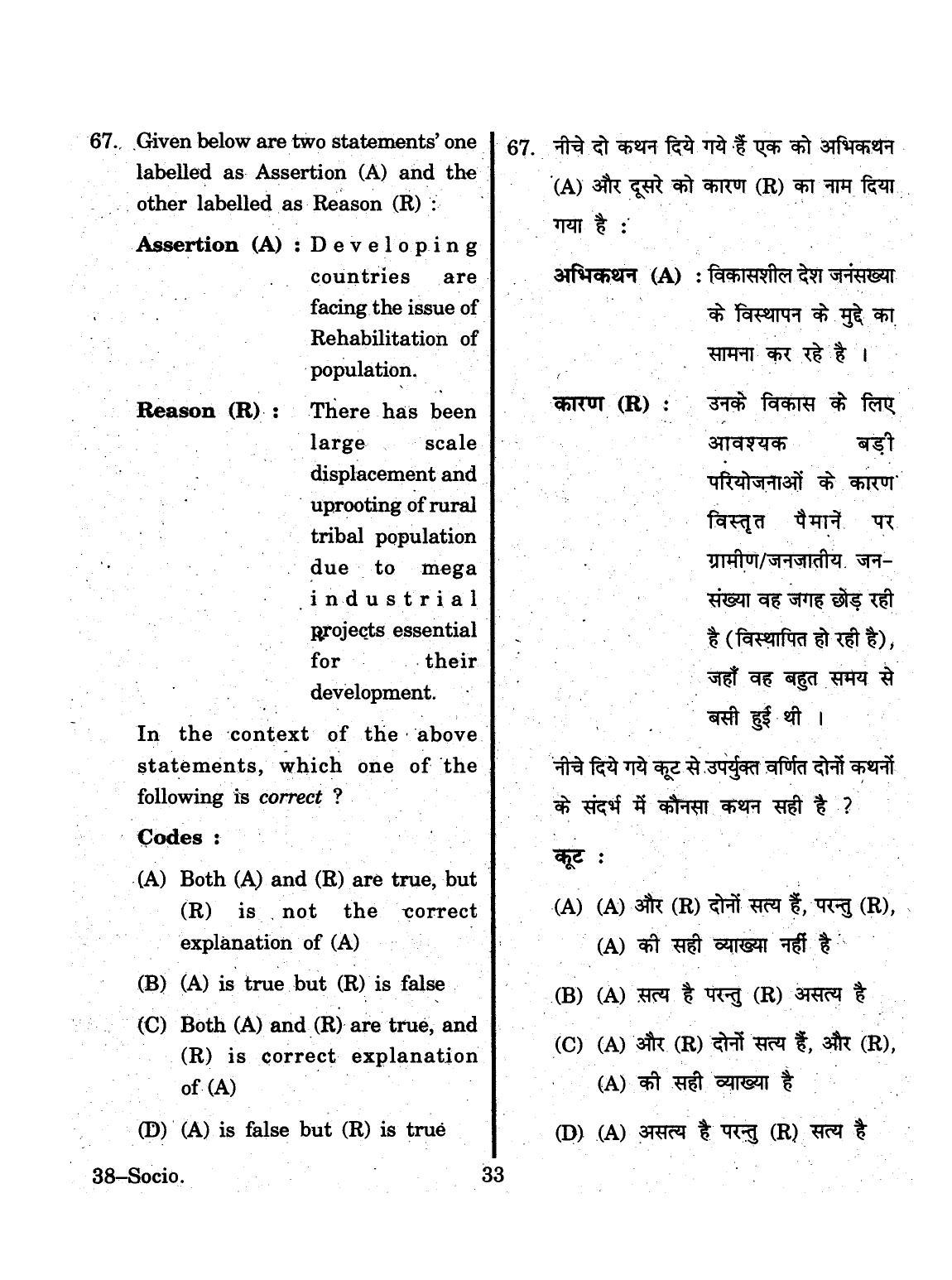 URATPG 2015 Sociology Question Paper - Page 33
