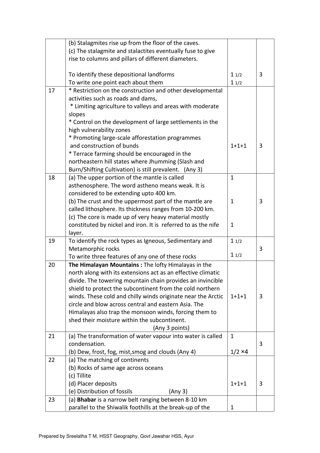 Kerala Plus One 2022 Geography Answer key - Page 3