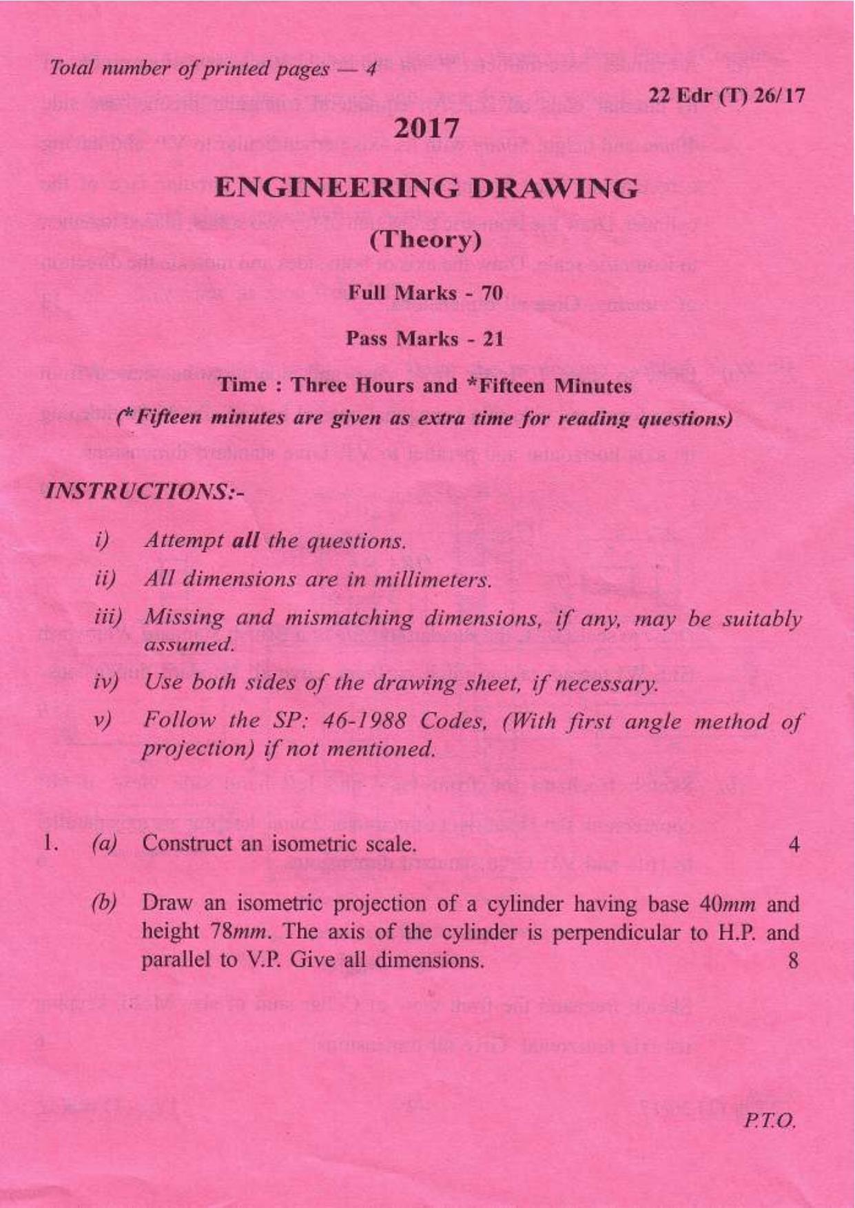 COHSEM Class 12 Engineering Drawing 2017 Question Papers - Page 1