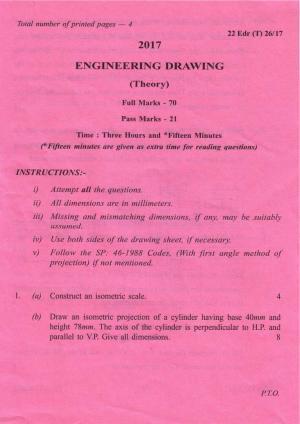 COHSEM Class 12 Engineering Drawing 2017 Question Papers