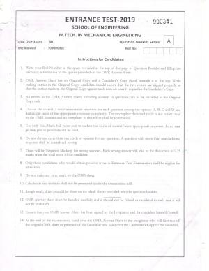 KUET 2023 M.Tech Mechancal Engineering Question Paper