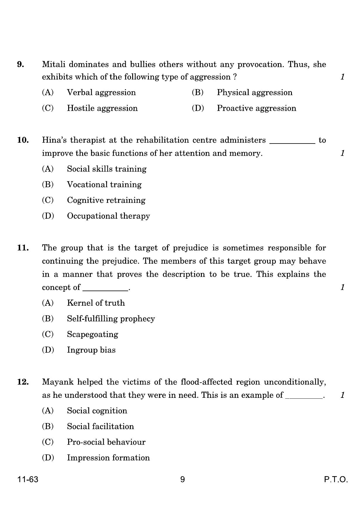 CBSE Class 12 Psychology 2024 Question Paper - Page 9