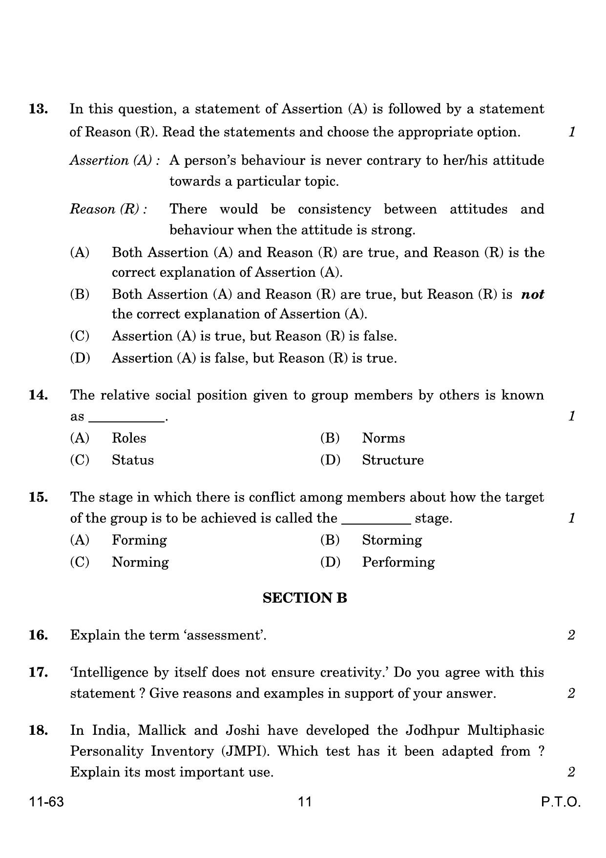 CBSE Class 12 Psychology 2024 Question Paper - Page 11