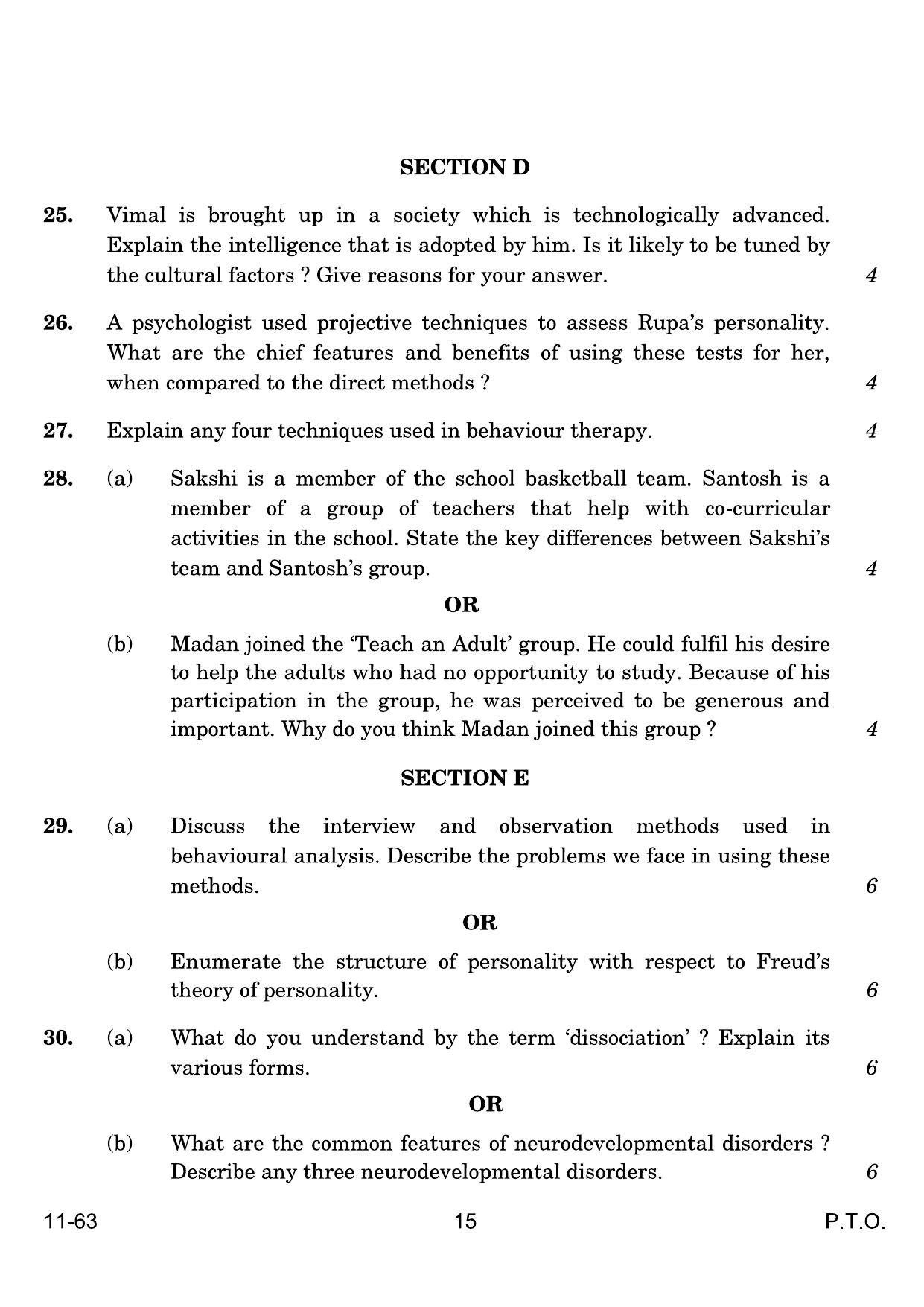 CBSE Class 12 Psychology 2024 Question Paper - Page 15