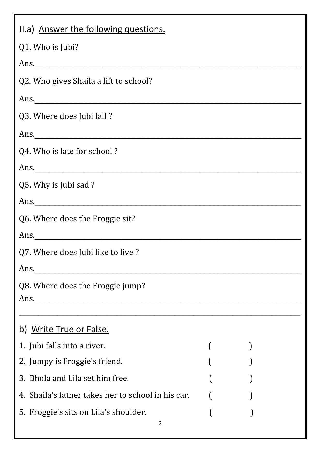 Worksheet for Class 1 English Assignment 76 - Page 2