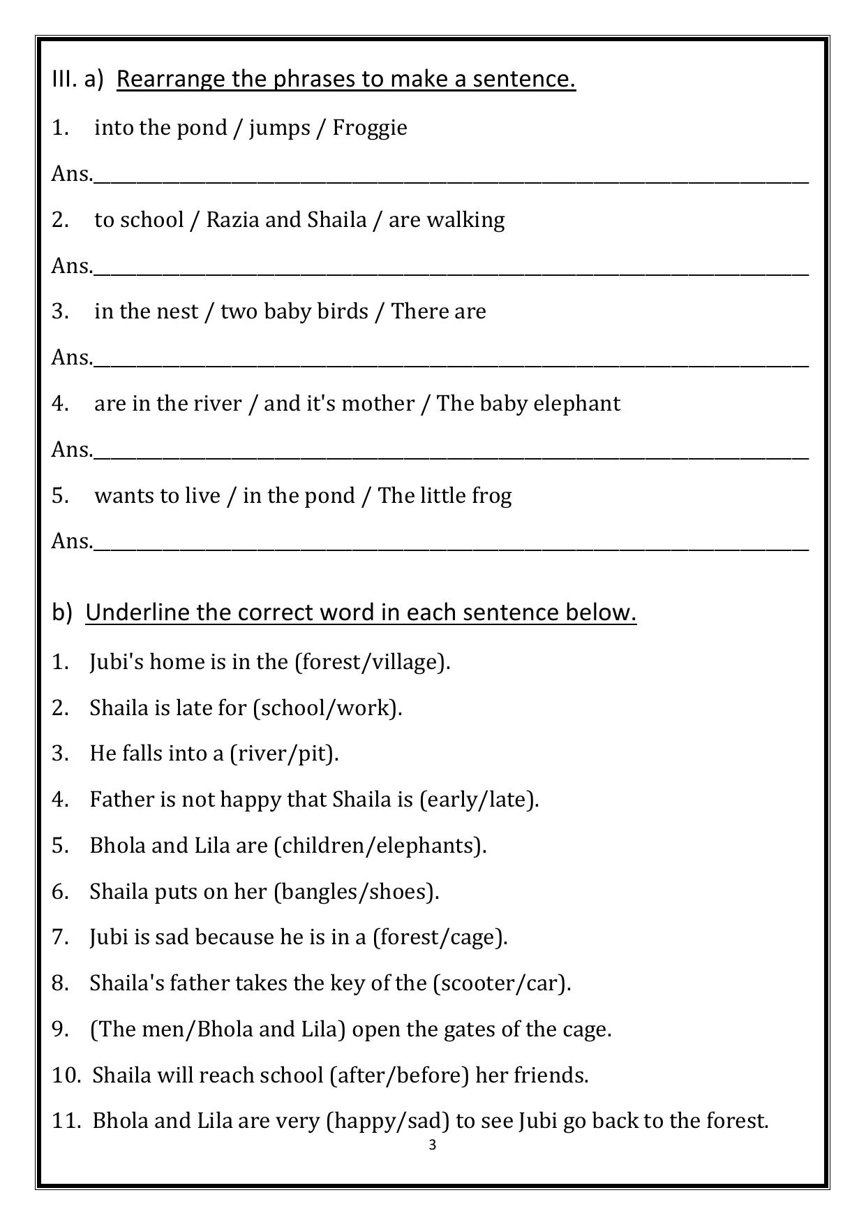 Worksheet for Class 1 English Assignment 76 - Page 3
