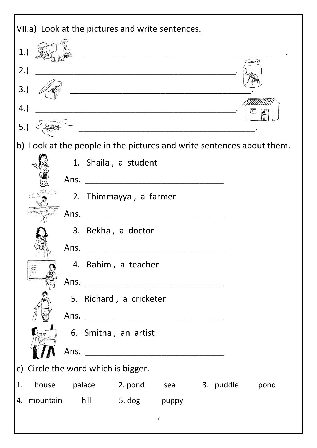 Worksheet for Class 1 English Assignment 76 - Page 7