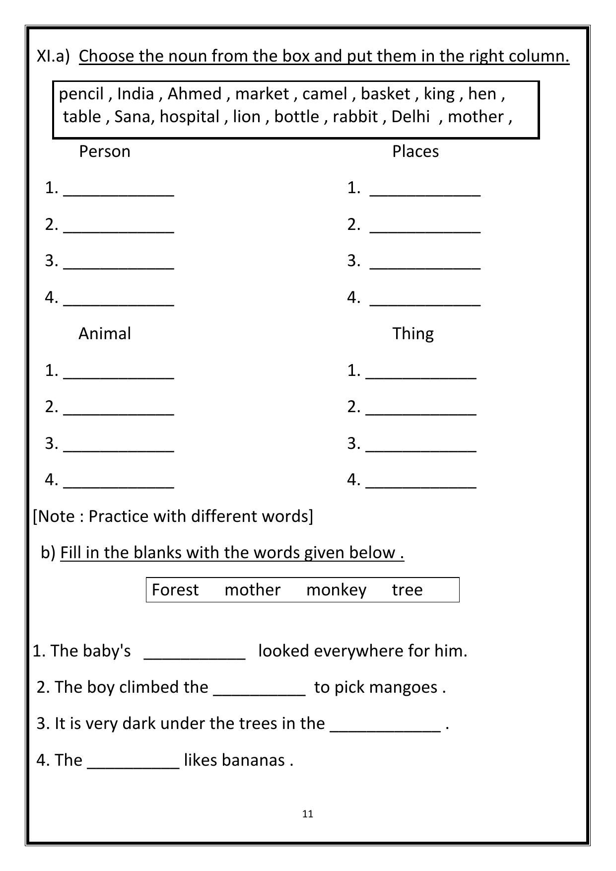 Worksheet for Class 1 English Assignment 76 - Page 11