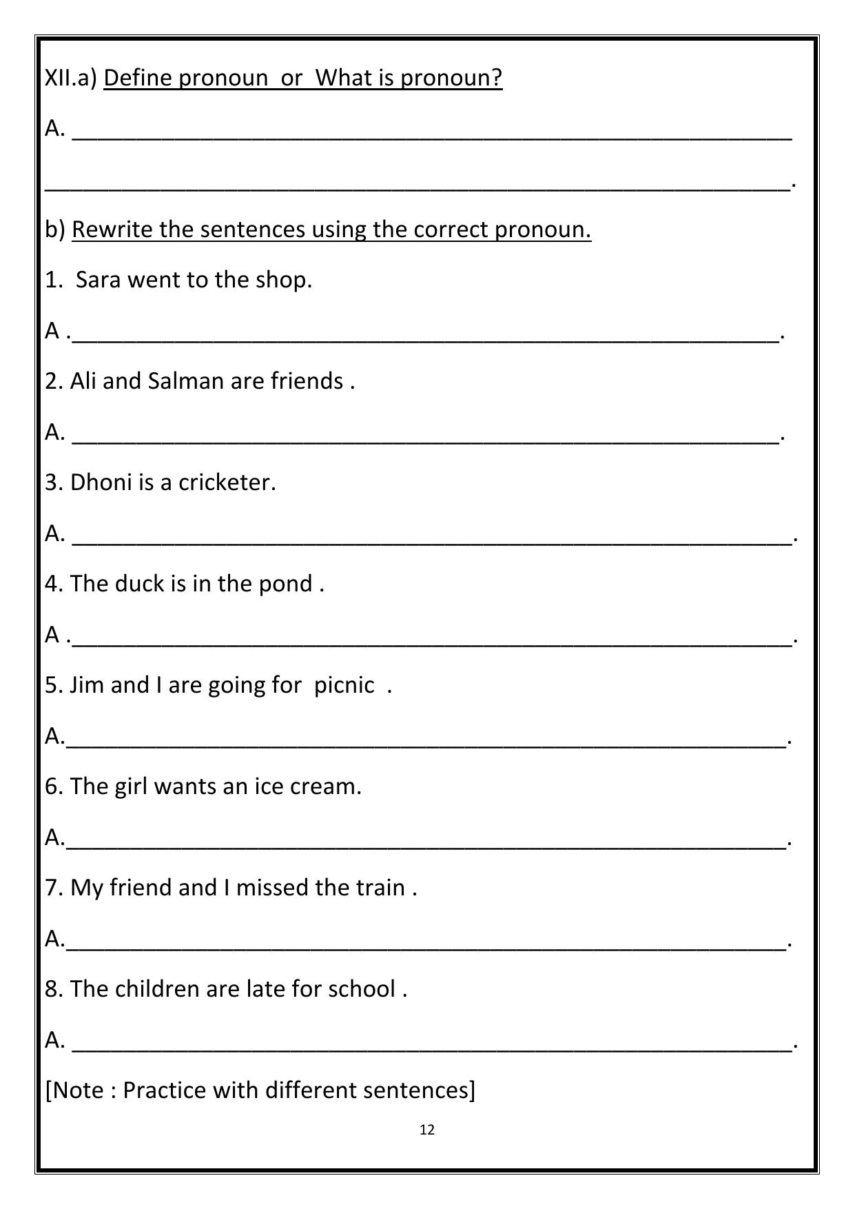 Worksheet for Class 1 English Assignment 76 - Page 12