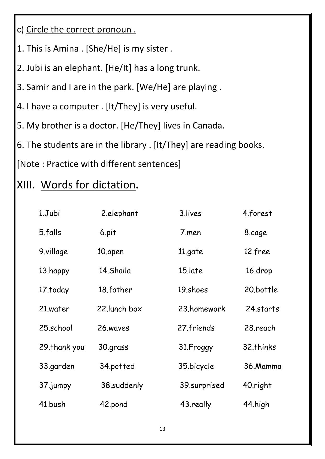 Worksheet for Class 1 English Assignment 76 - Page 13