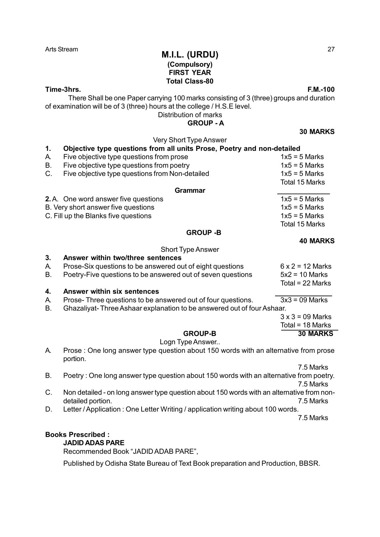Odisha Board Class 12 Syllabus for Arts - Page 27