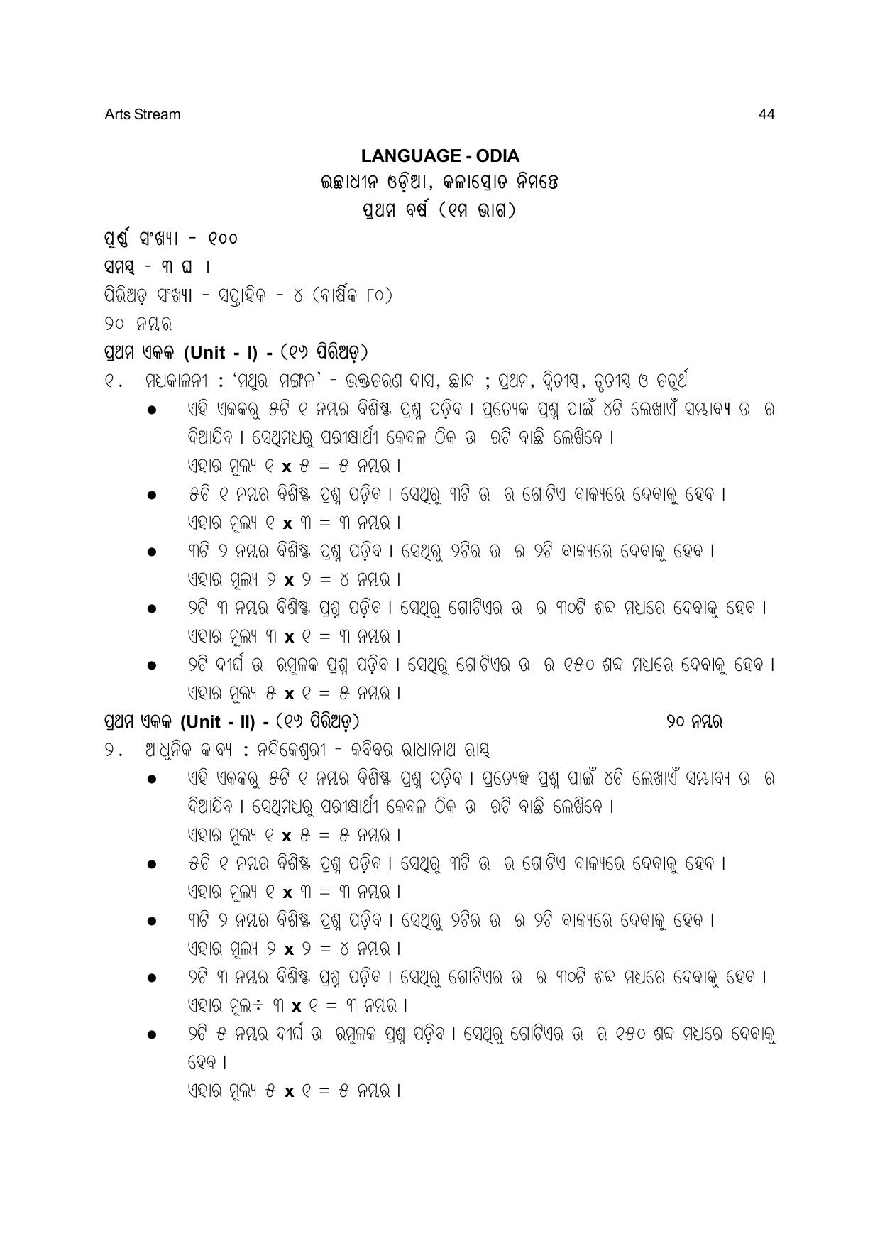 Odisha Board Class 12 Syllabus for Arts - Page 44