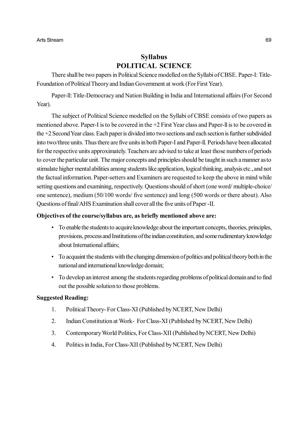 Odisha Board Class 12 Syllabus for Arts - Page 69