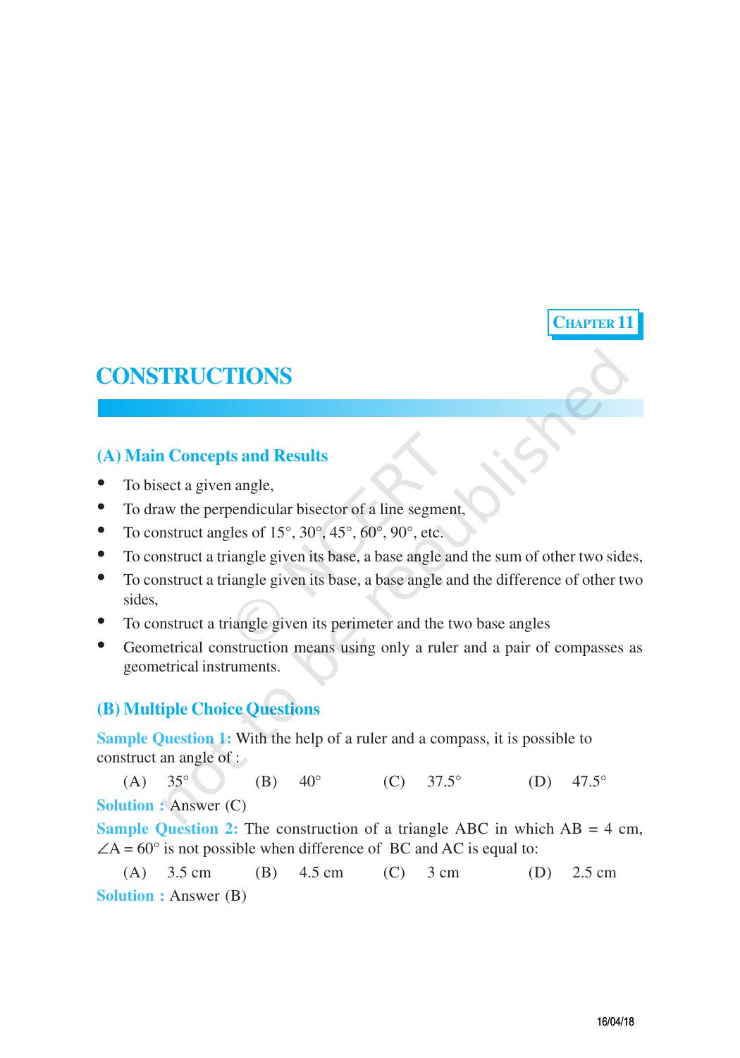 NCERT Exemplar Book for Class 9 Maths: Chapter 11 Constructions - Page 1