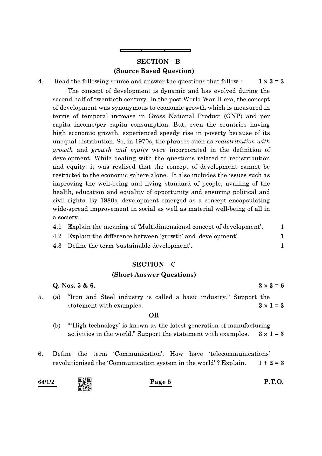 CBSE Class 12 64-1-2 Geography 2022 Question Paper - Page 5