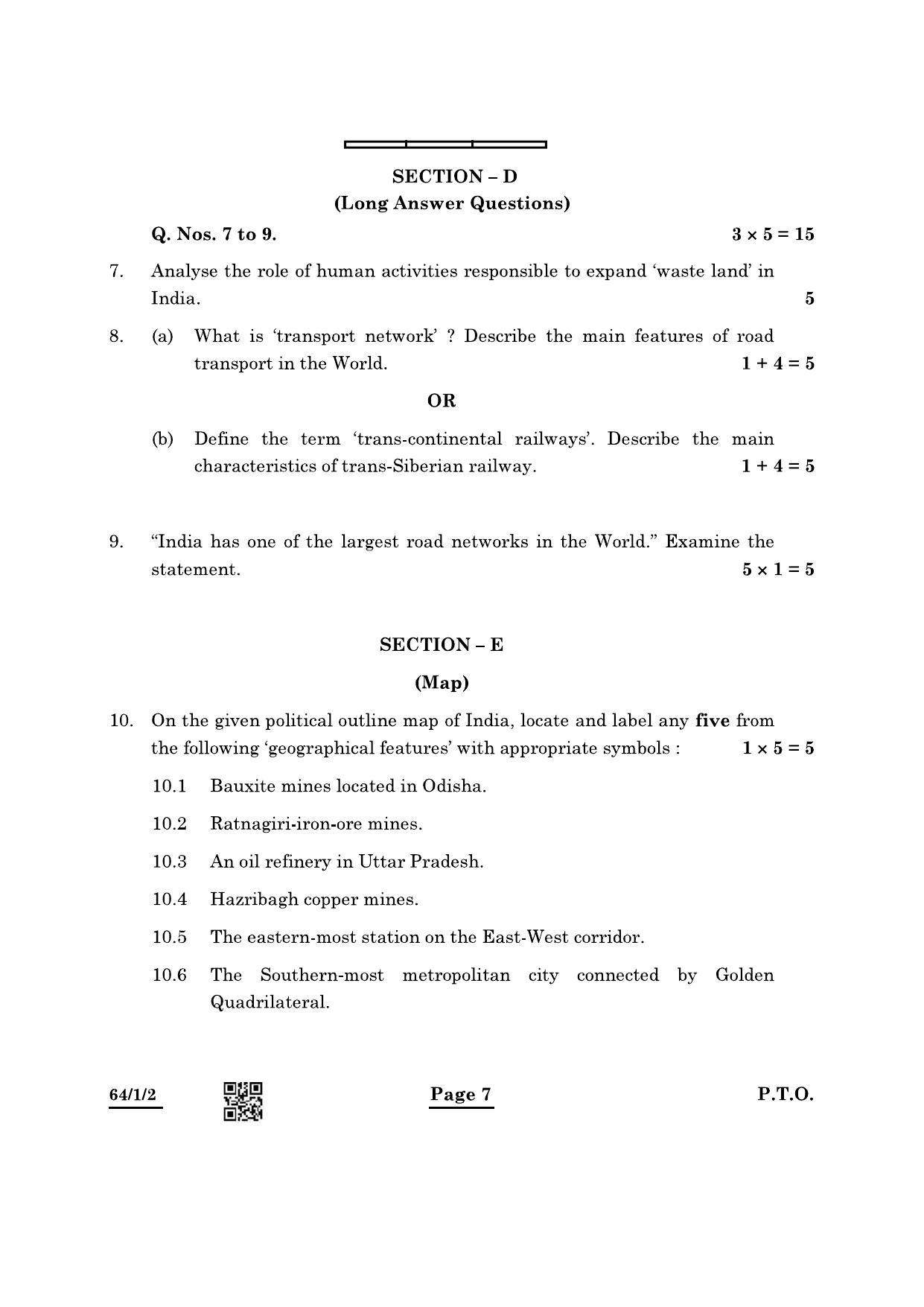 CBSE Class 12 64-1-2 Geography 2022 Question Paper - Page 7
