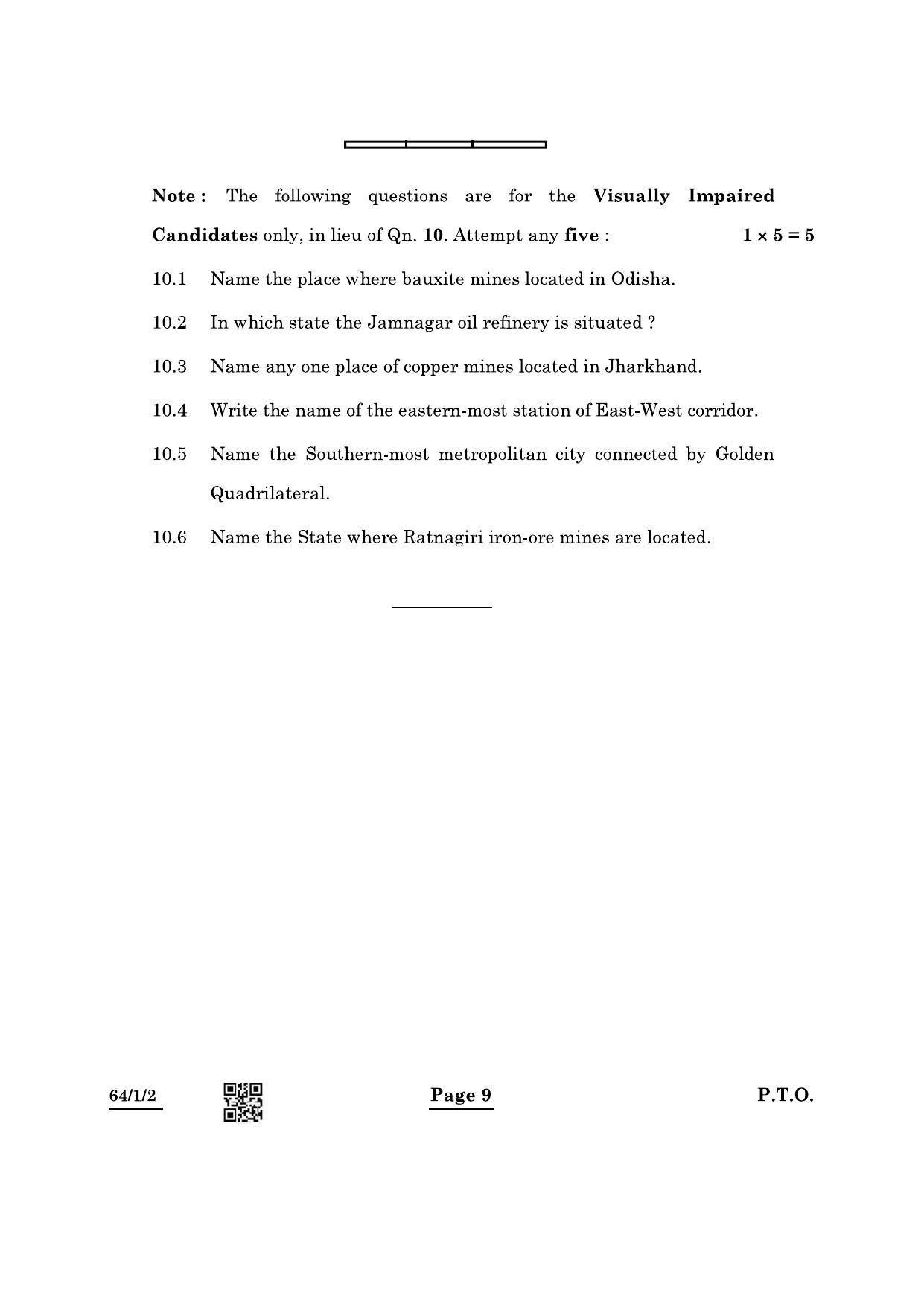 CBSE Class 12 64-1-2 Geography 2022 Question Paper - Page 9