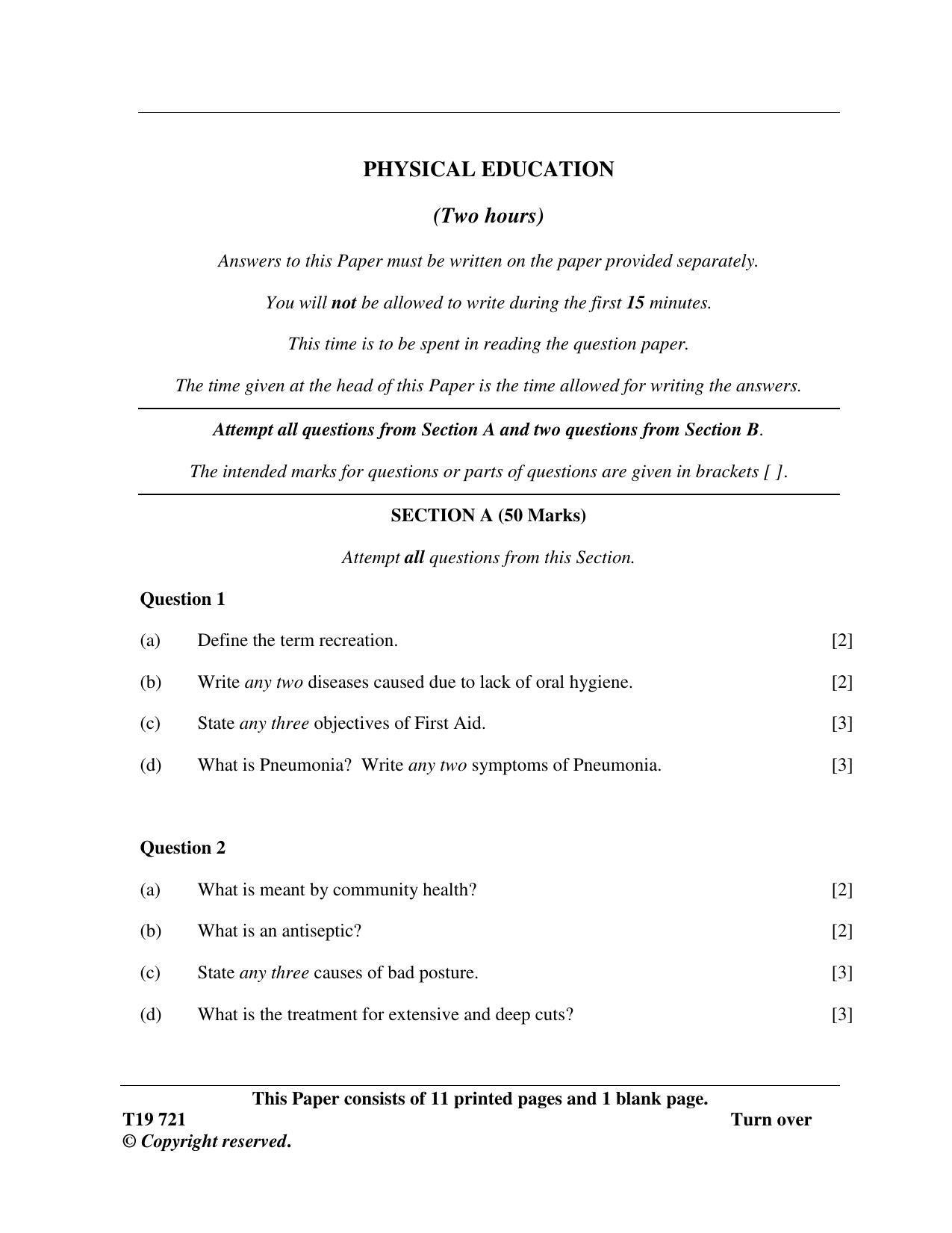 ISC Class 12 2019 Physical Education Question Paper - Page 1