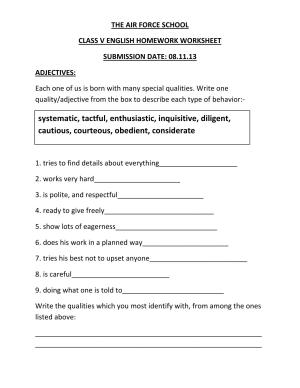 Worksheet for Class 5 English Adjectives Assignment 1