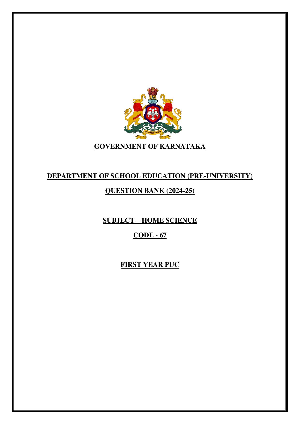 Karnataka 1st PUC Question Bank 2025 - Home Science - Page 1