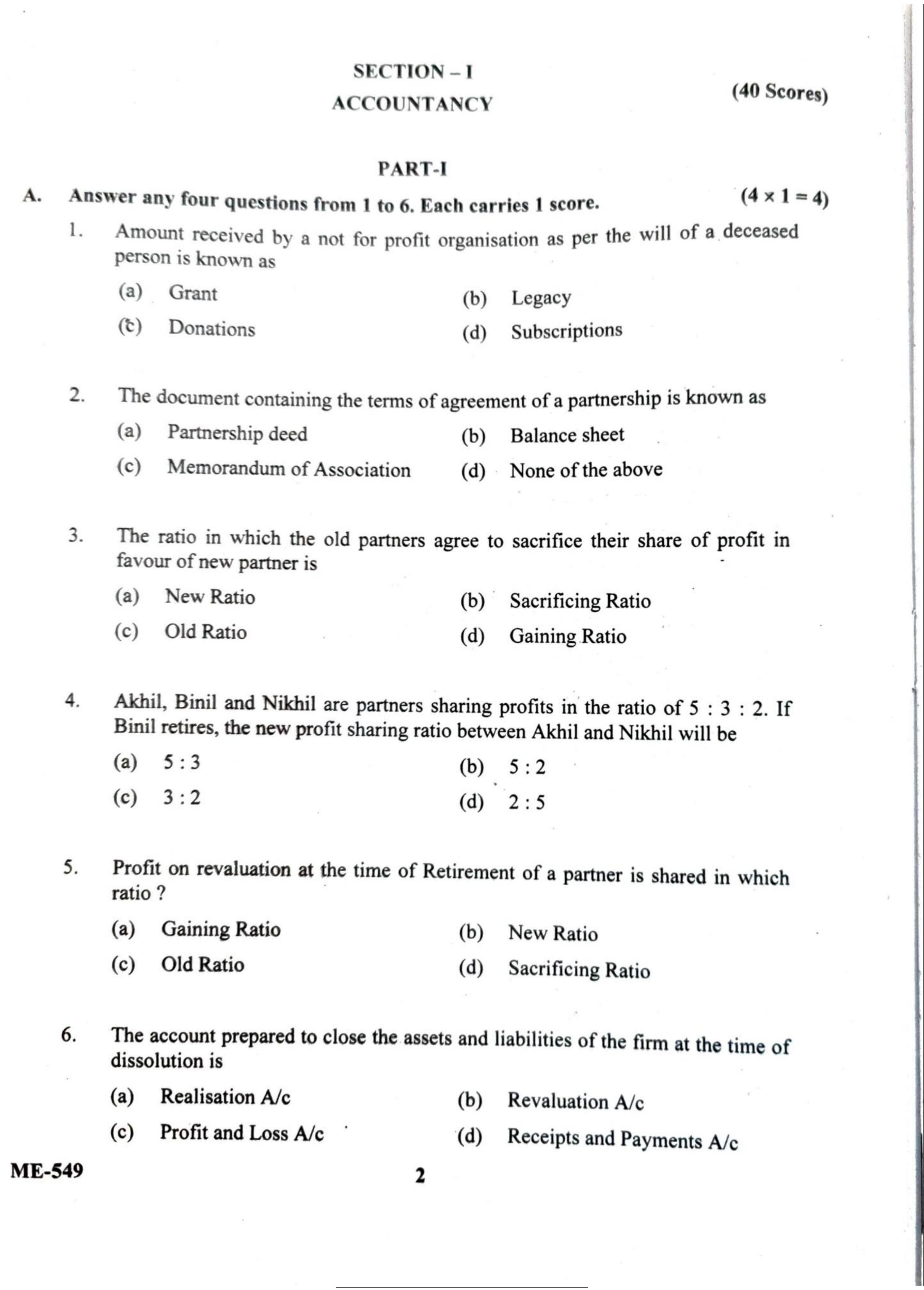 Kerala Plus Two 2022 Accountancy AFS Model Question Paper - Page 2
