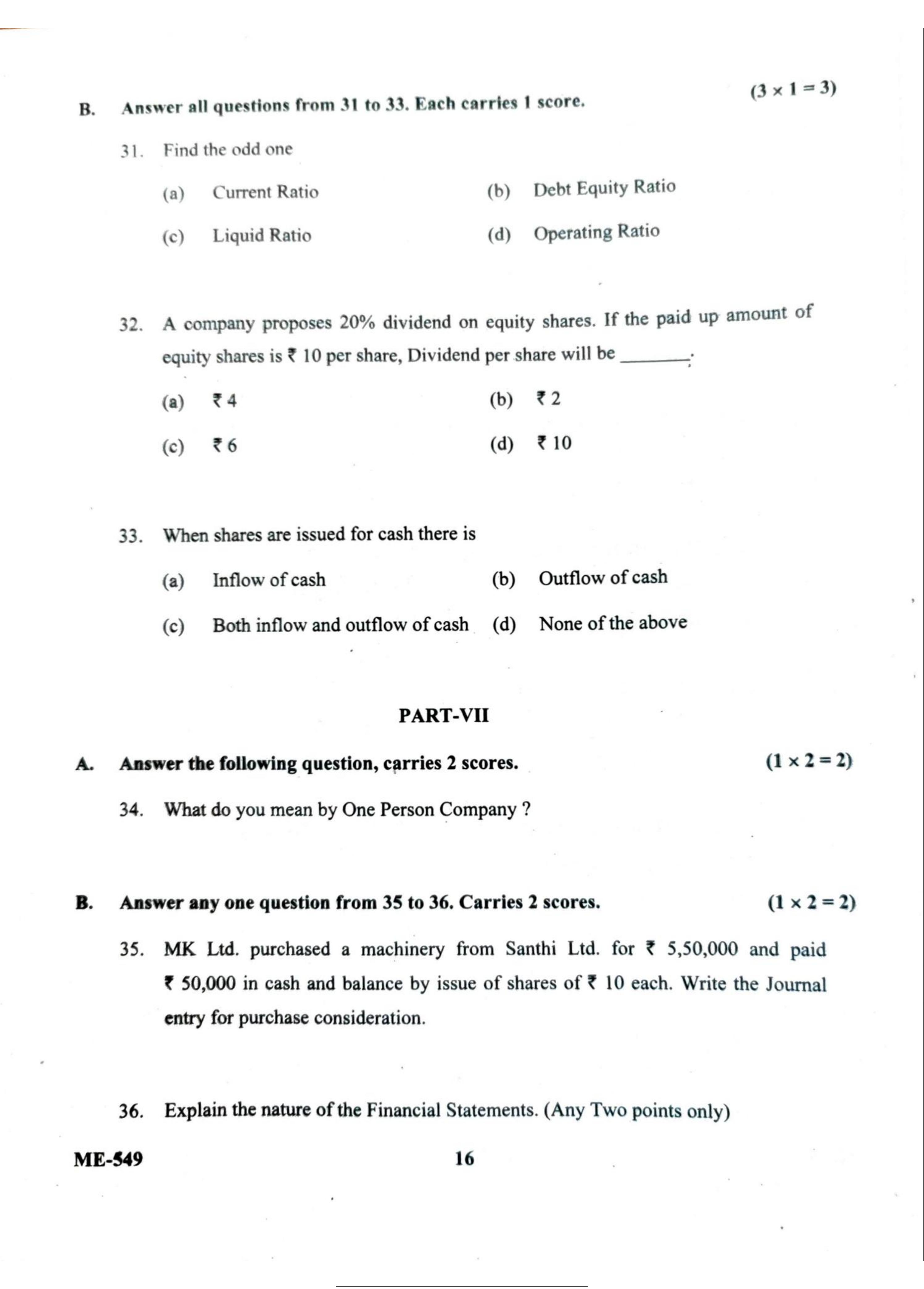 Kerala Plus Two 2022 Accountancy AFS Model Question Paper - Page 16