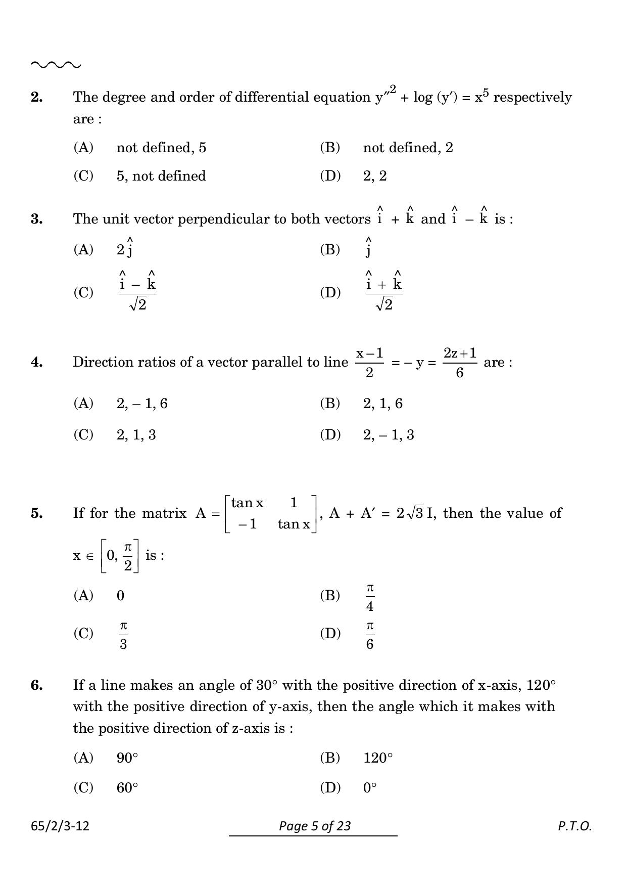 CBSE Class 12 65-2-3 Mathematics 2024 Question Paper - Page 5