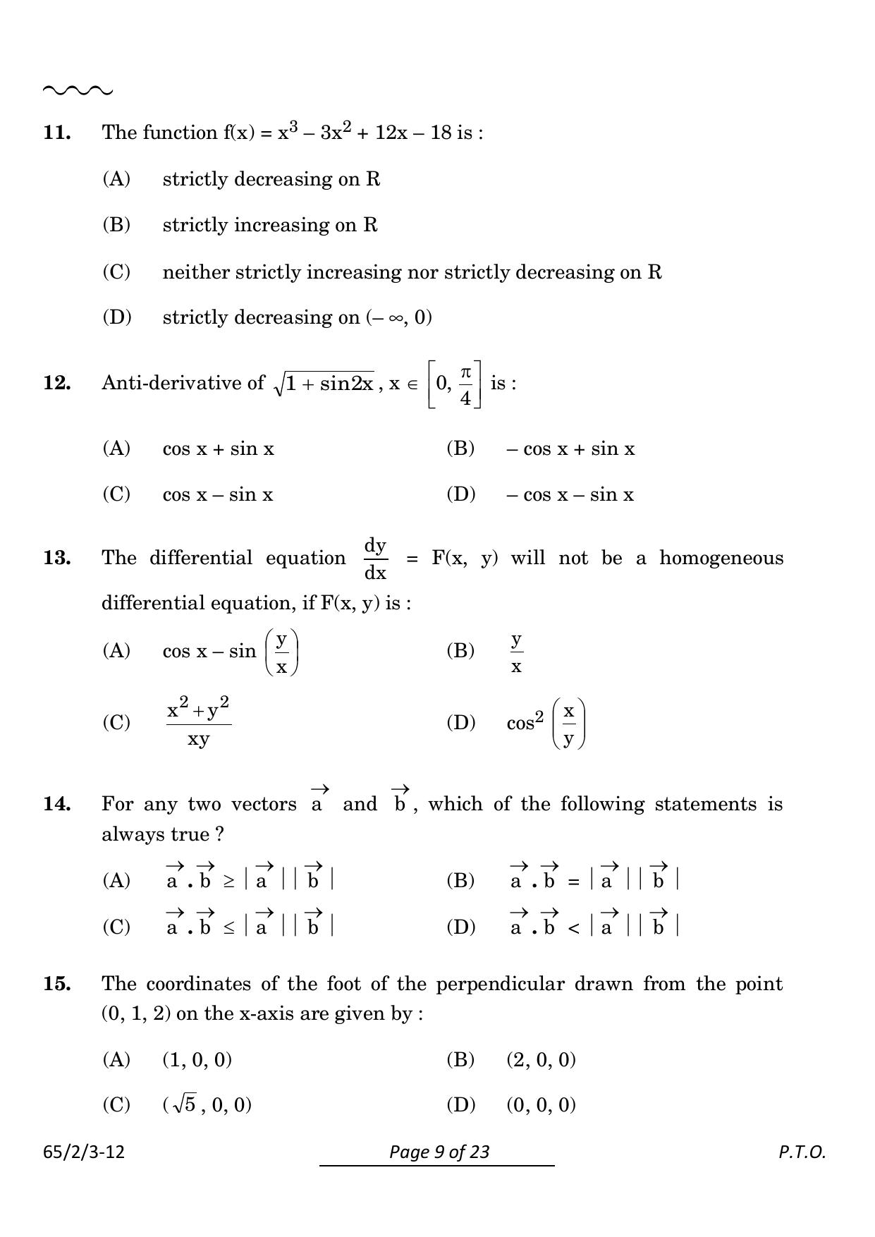 CBSE Class 12 65-2-3 Mathematics 2024 Question Paper - Page 9