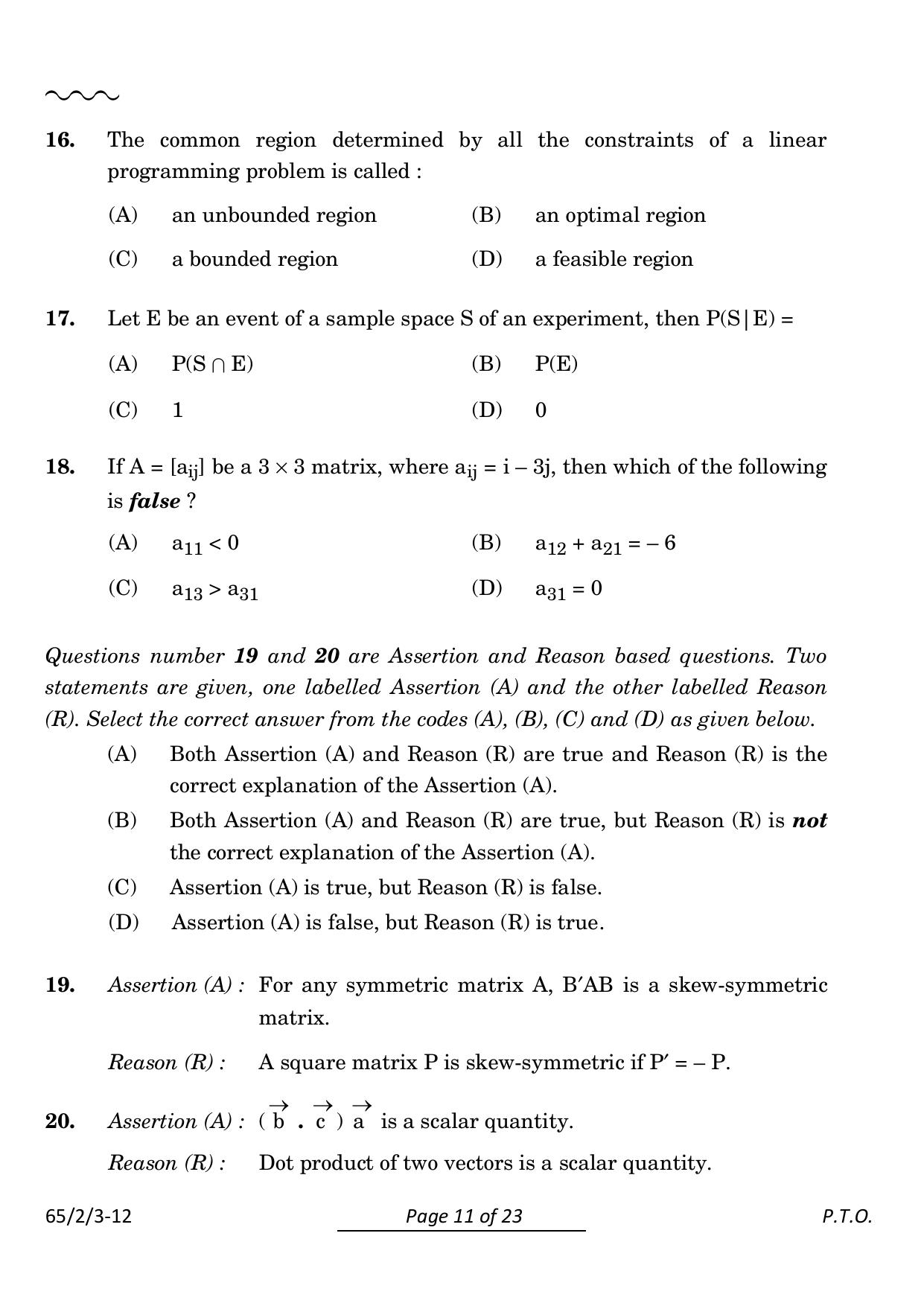 CBSE Class 12 65-2-3 Mathematics 2024 Question Paper - Page 11