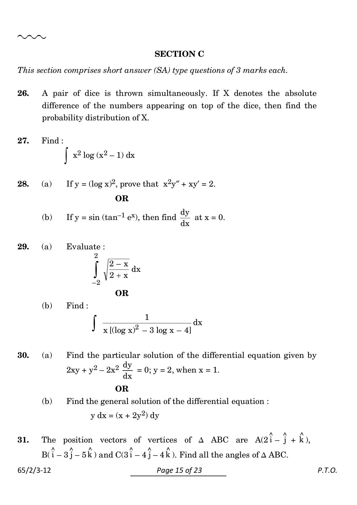 CBSE Class 12 65-2-3 Mathematics 2024 Question Paper - Page 15