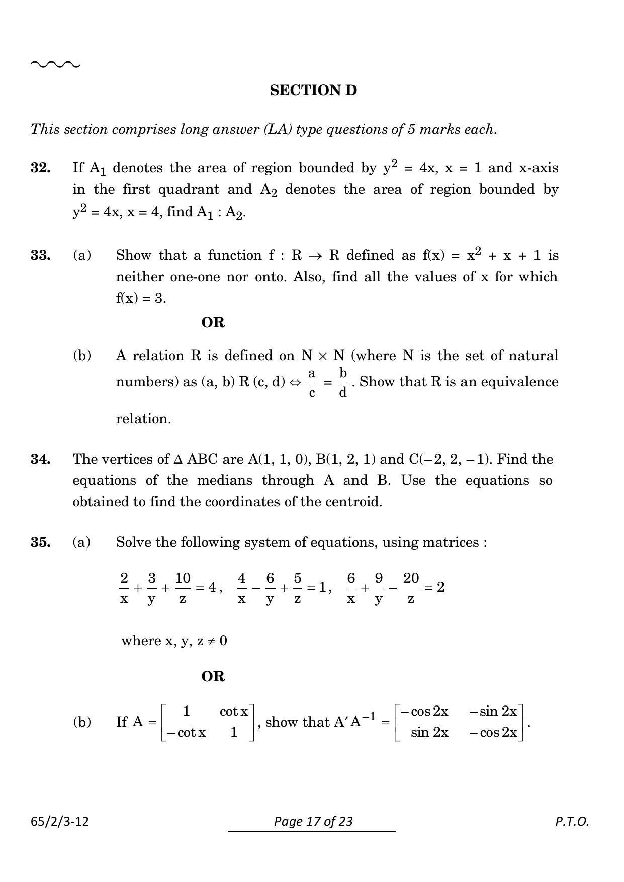 CBSE Class 12 65-2-3 Mathematics 2024 Question Paper - Page 17