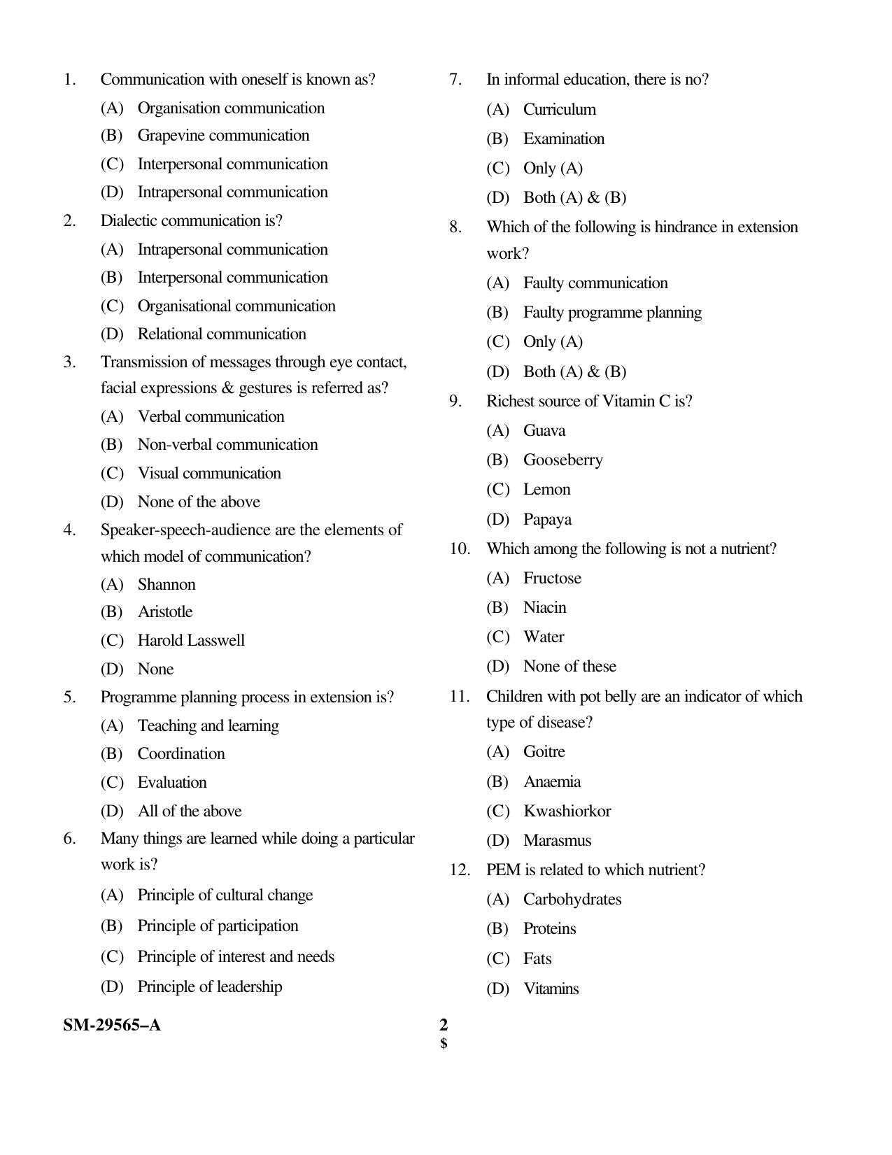 KUET 2023 M.Sc. Home Science Question Paper - Page 2