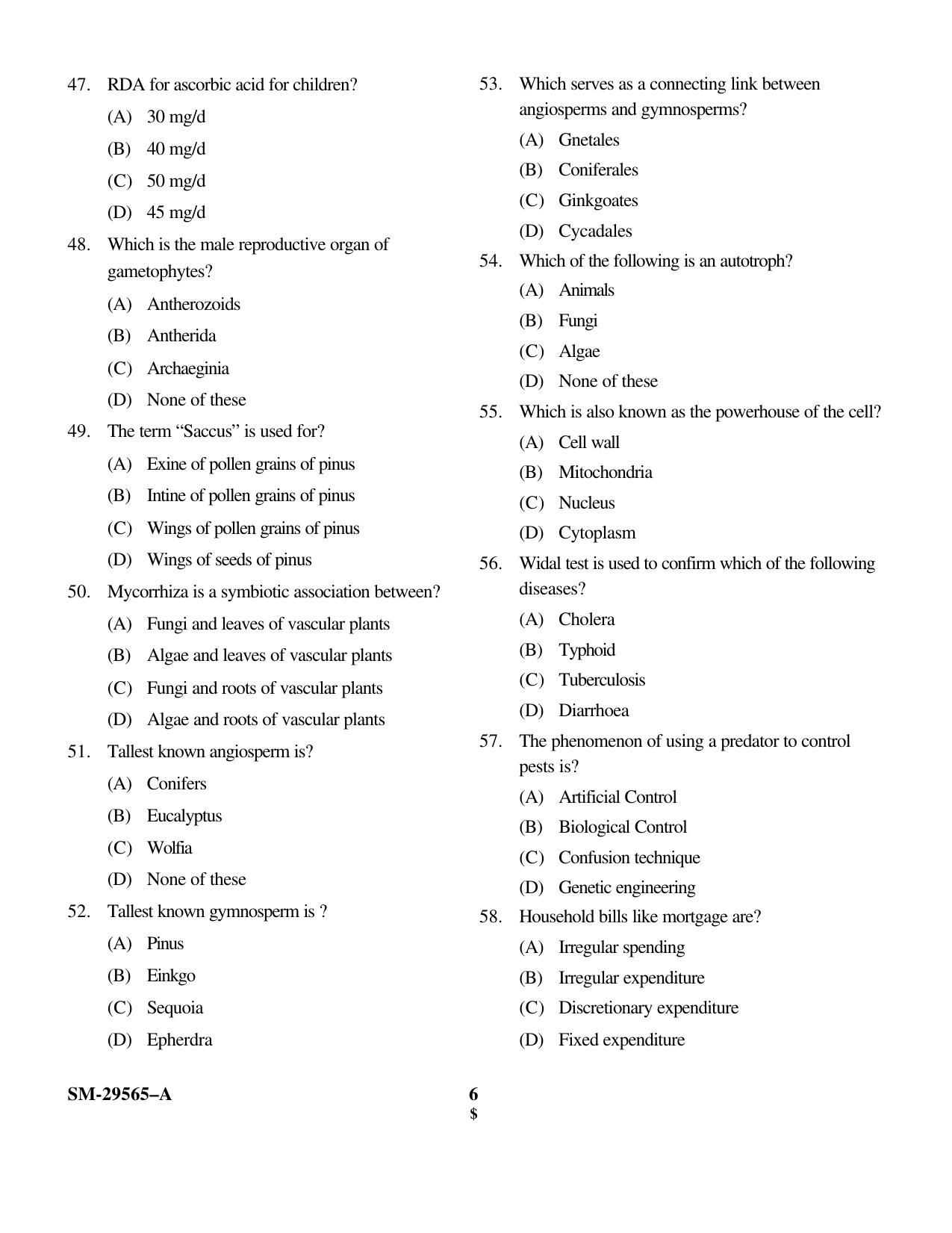 KUET 2023 M.Sc. Home Science Question Paper - Page 6