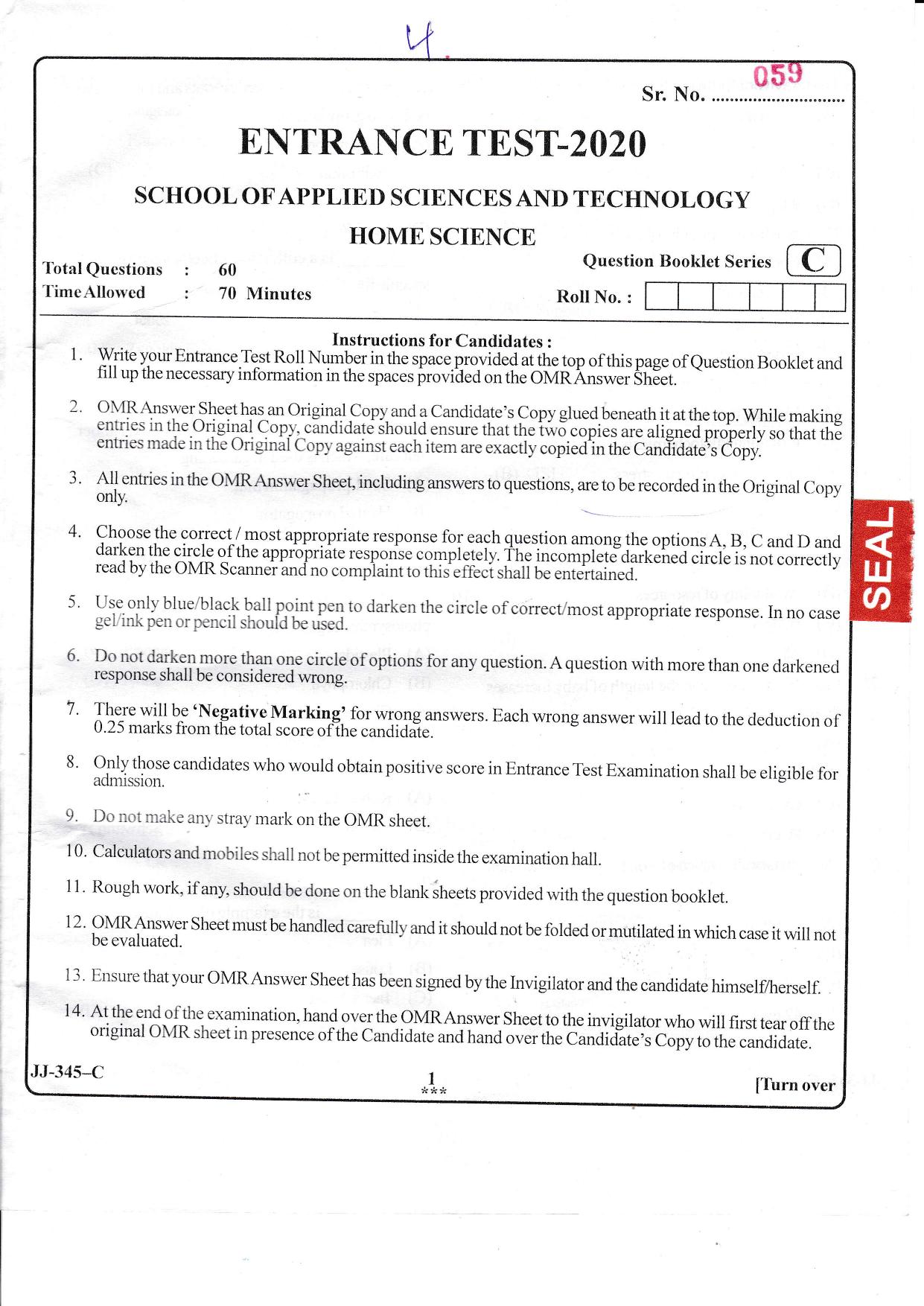 KUET 2023 M.Sc. Home Science Question Paper - Page 9