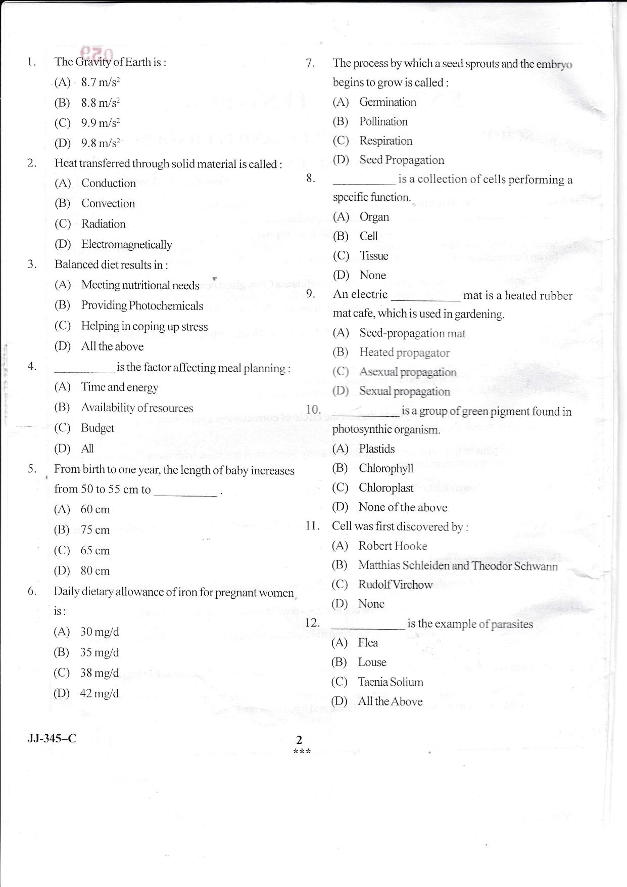 KUET 2023 M.Sc. Home Science Question Paper - Page 10