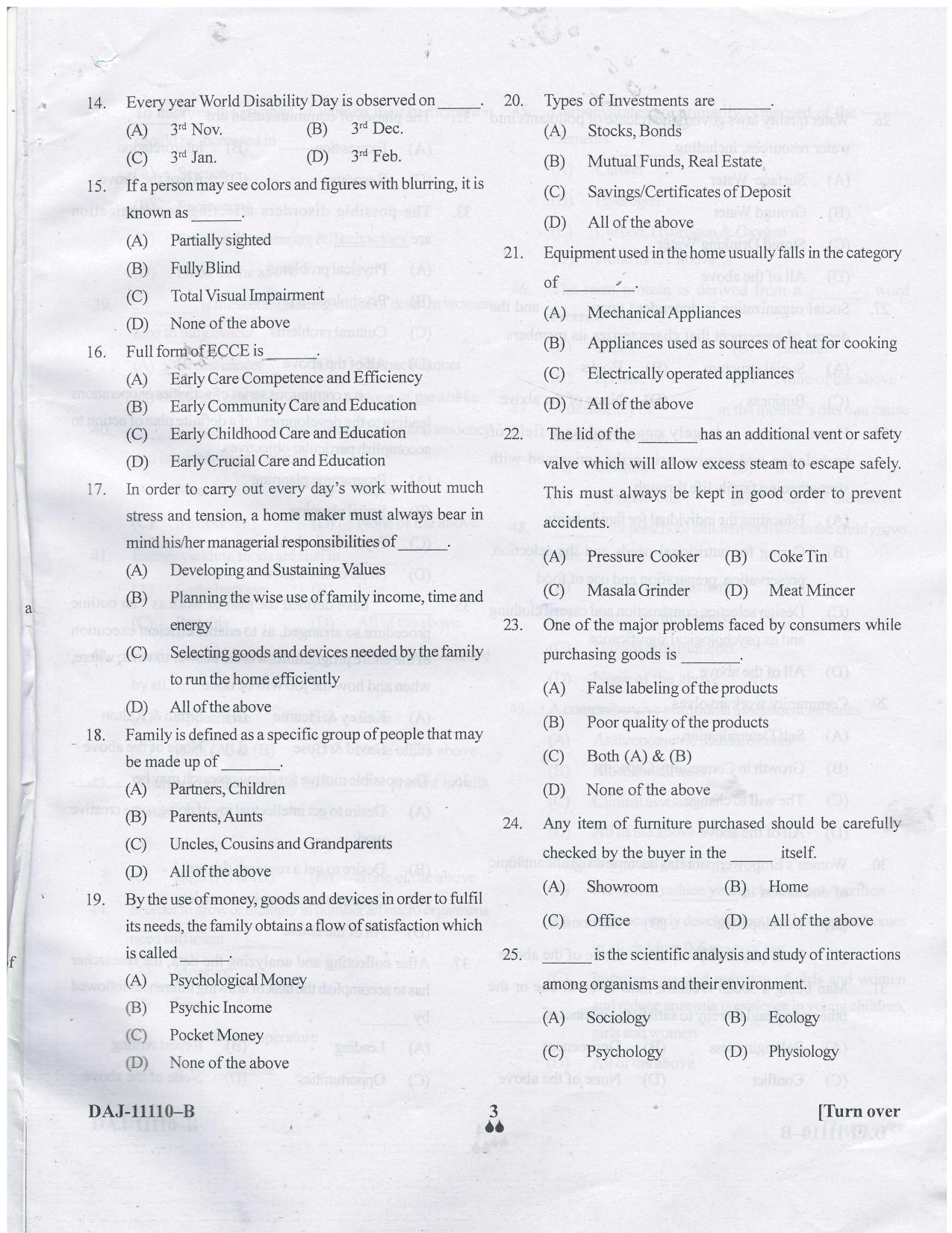 KUET 2023 M.Sc. Home Science Question Paper - Page 22