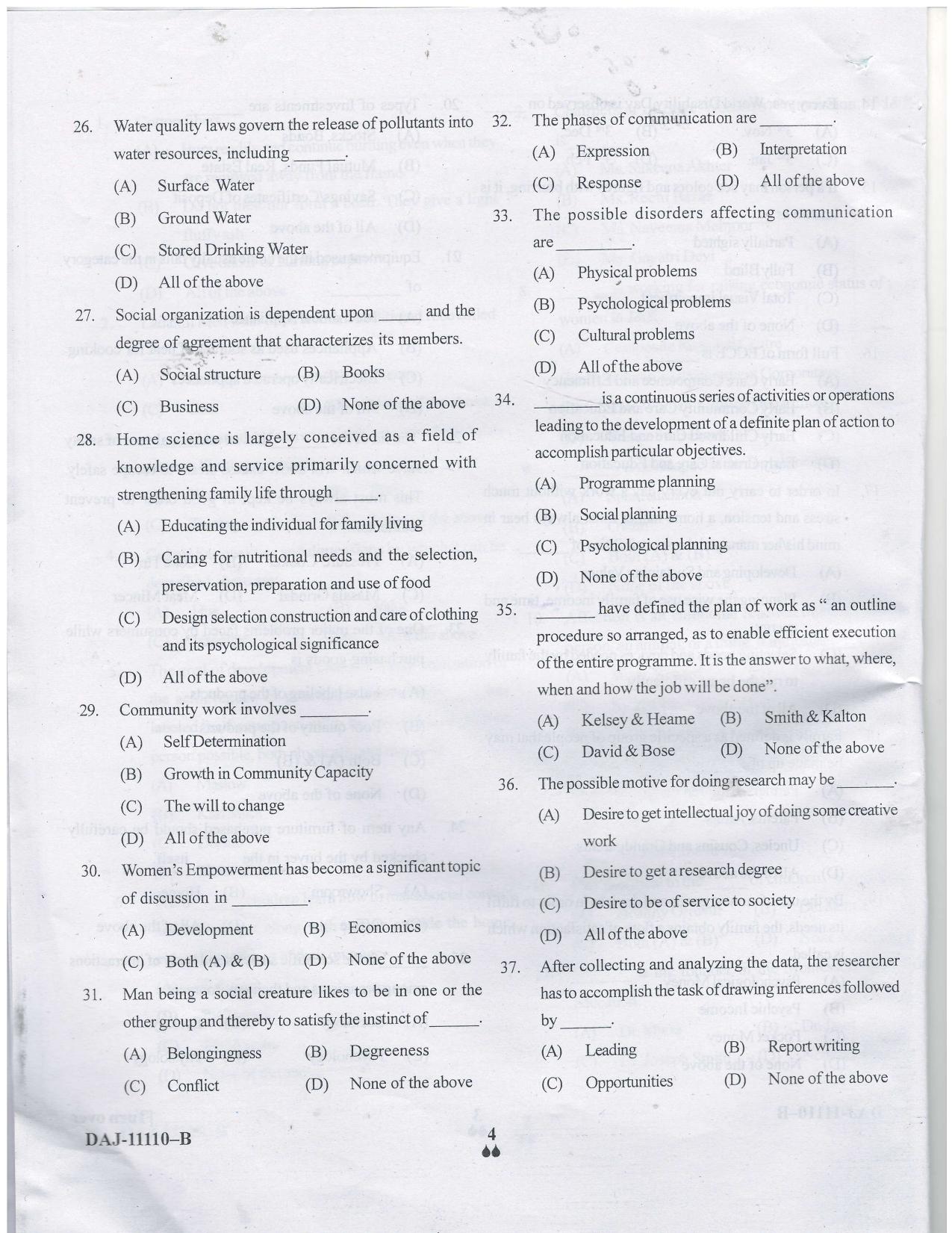 KUET 2023 M.Sc. Home Science Question Paper - Page 23
