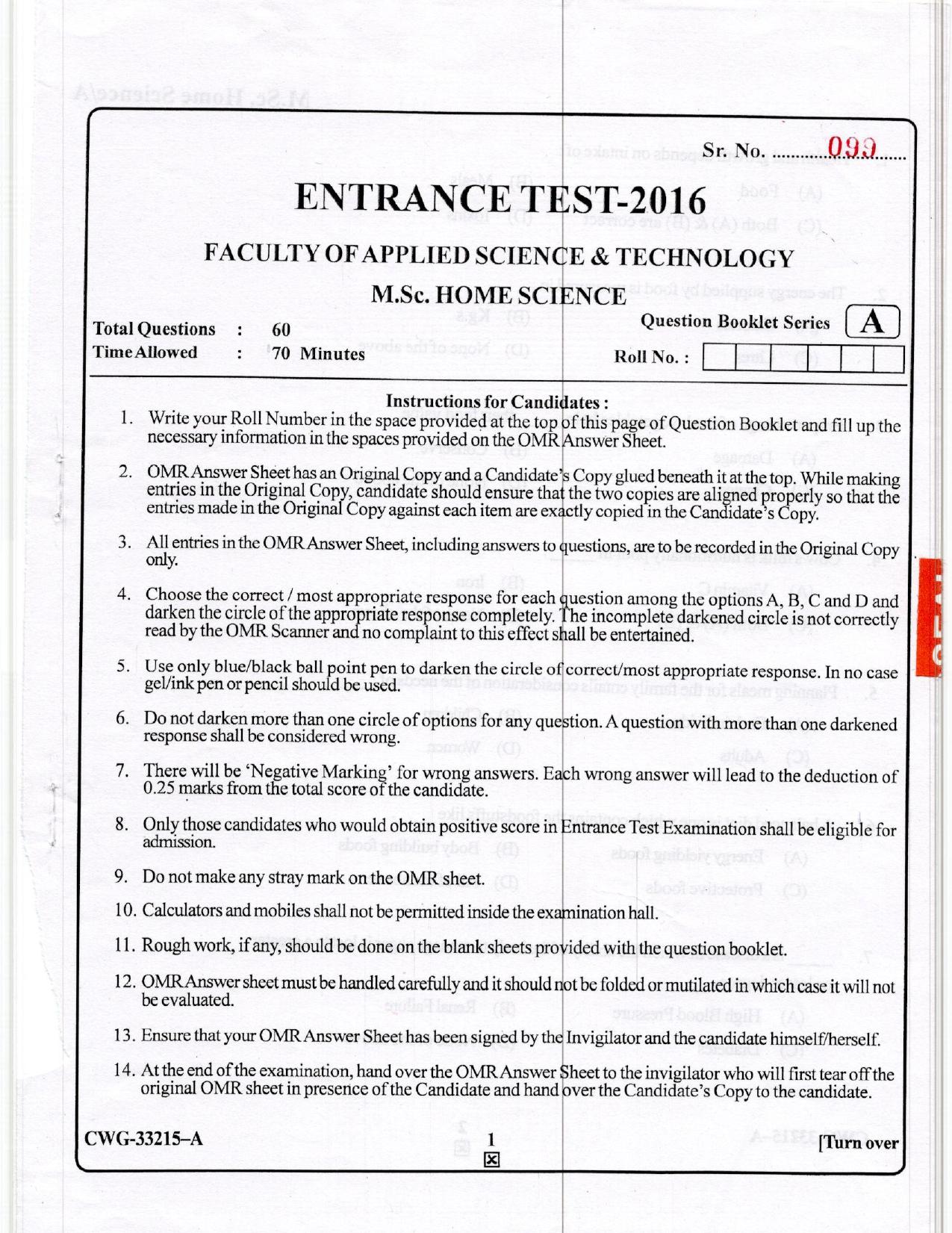 KUET 2023 M.Sc. Home Science Question Paper - Page 26
