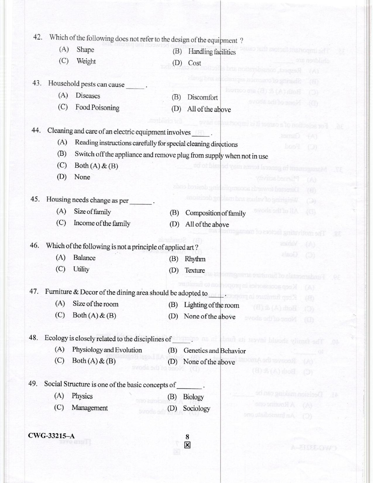 KUET 2023 M.Sc. Home Science Question Paper - Page 33