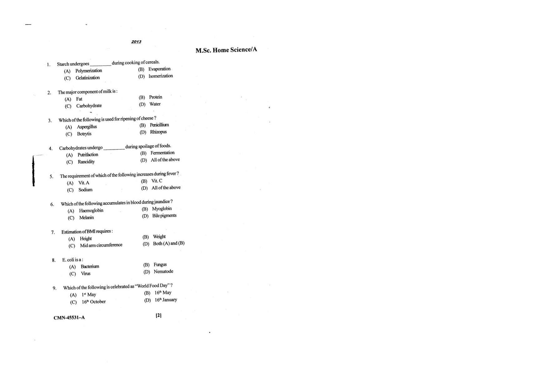 KUET 2023 M.Sc. Home Science Question Paper - Page 44